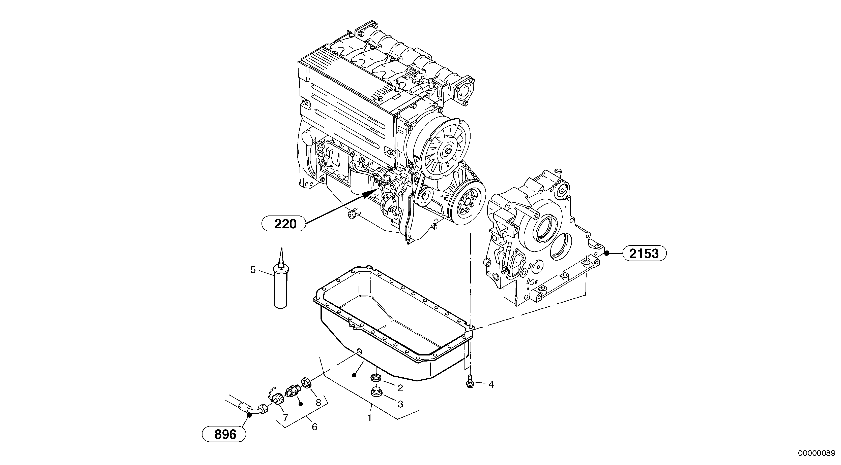Схема запчастей Volvo L35 TYPE 186, 188, 189 SER NO - 2200 - 5754 Oil sump 