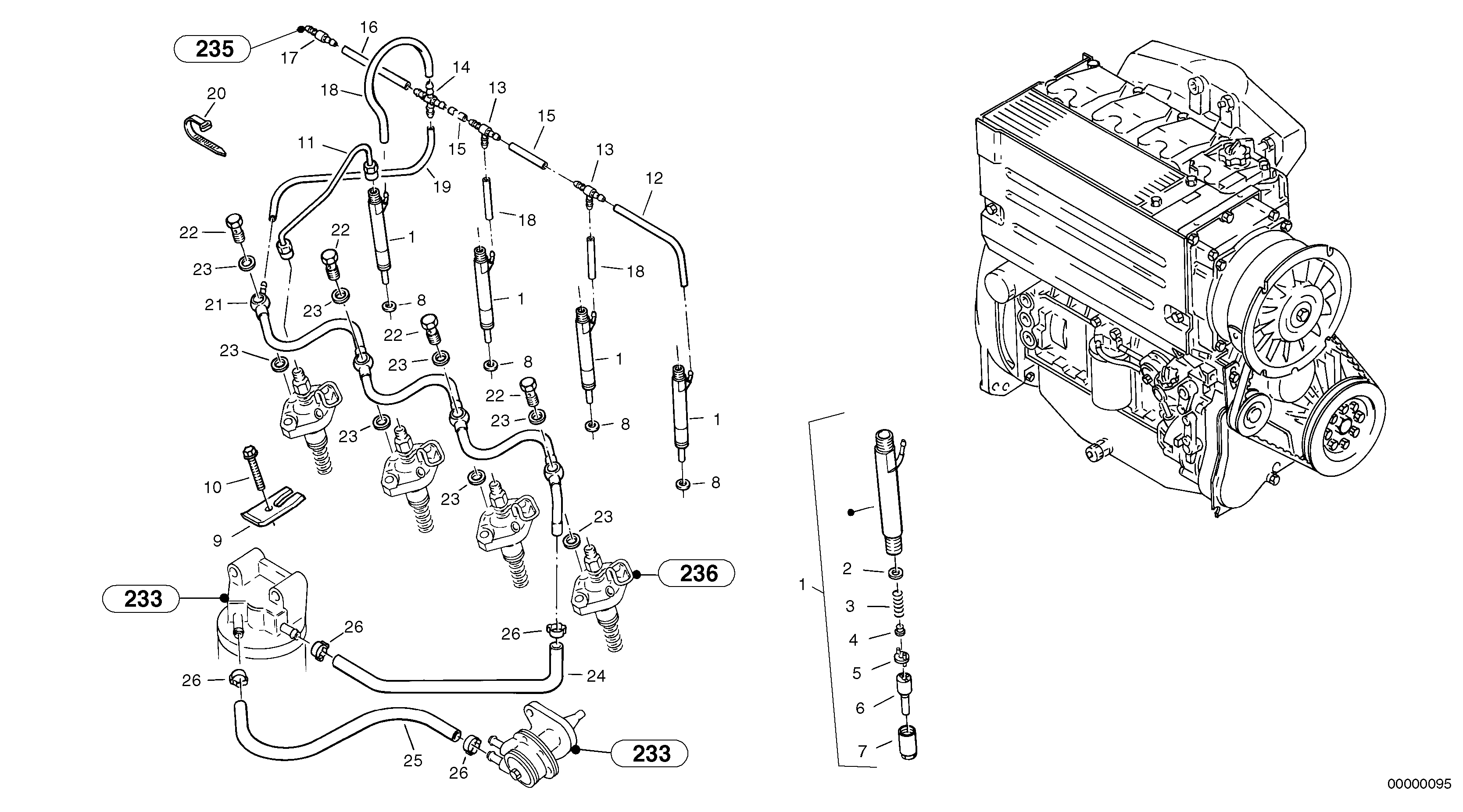 Схема запчастей Volvo L35 TYPE 186, 188, 189 SER NO - 2200 - 6377 Injection pipes, Injection valve 