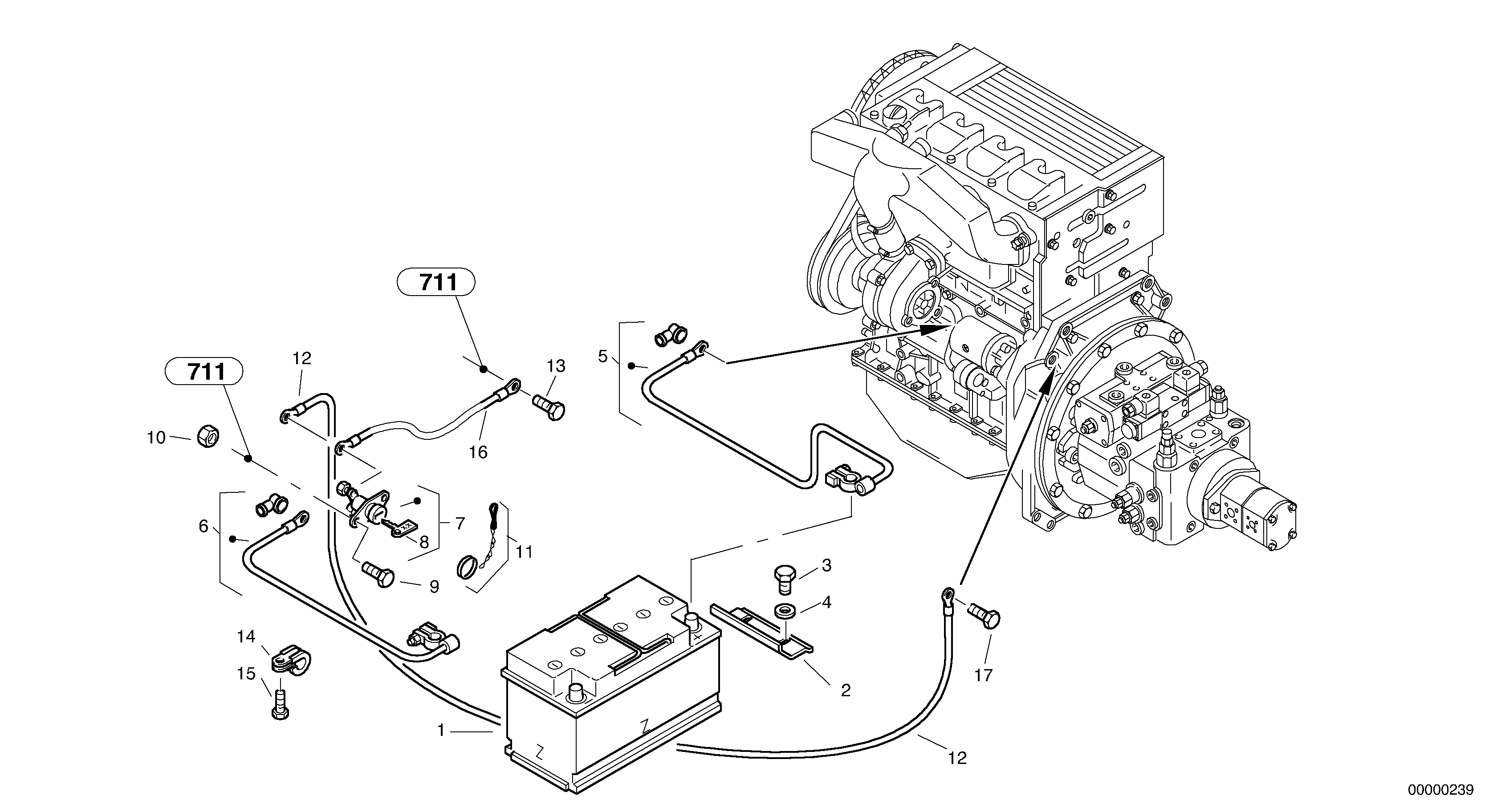 Схема запчастей Volvo L35 TYPE 186, 188, 189 SER NO - 2200 - 6389 Battery - Relay-group 