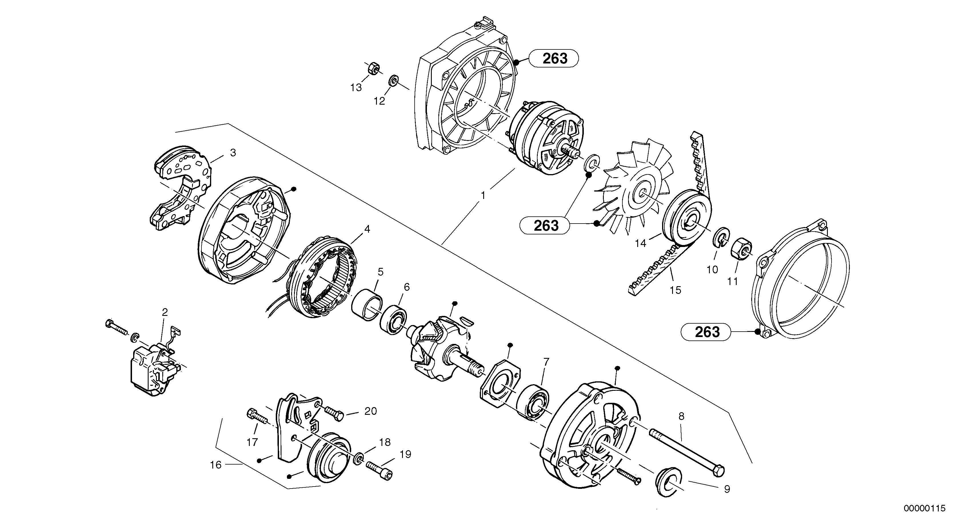 Схема запчастей Volvo L35 TYPE 186, 188, 189 SER NO - 2200 - 6390 Alternator 