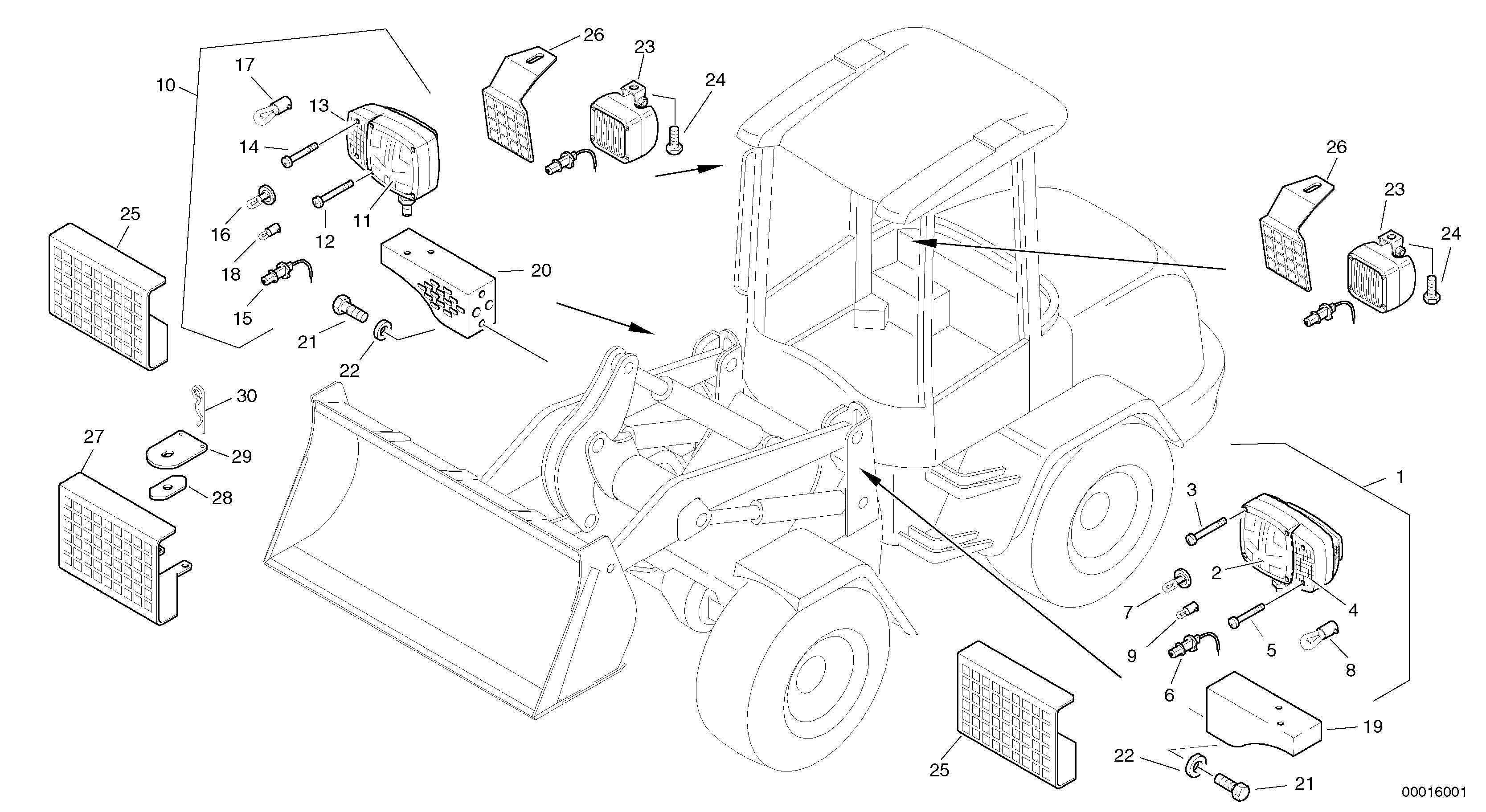 Схема запчастей Volvo L35 TYPE 186, 188, 189 SER NO - 2200 - 6394 Lighting, front 