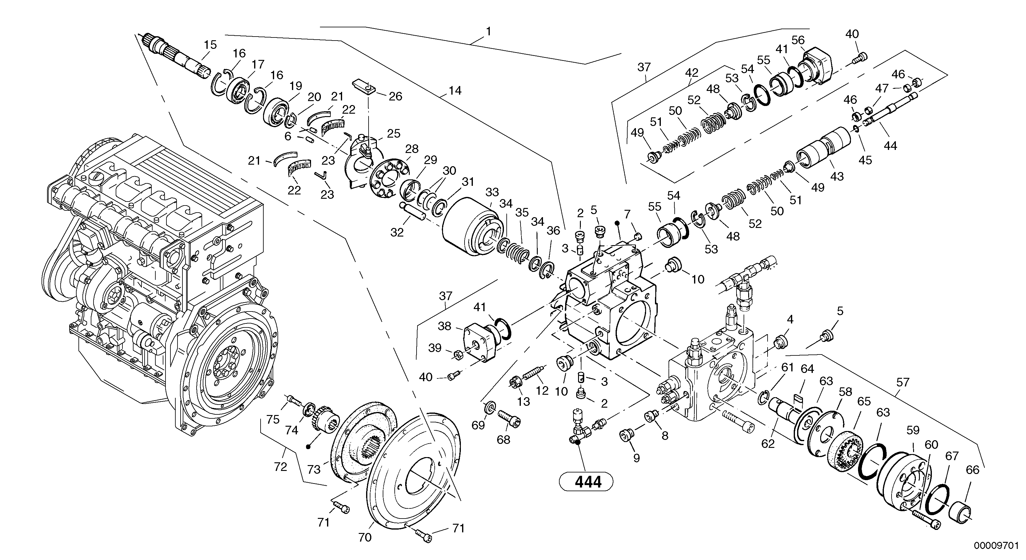 Схема запчастей Volvo L35 TYPE 186, 188, 189 SER NO - 2200 - 96734 Variable displacement pump 