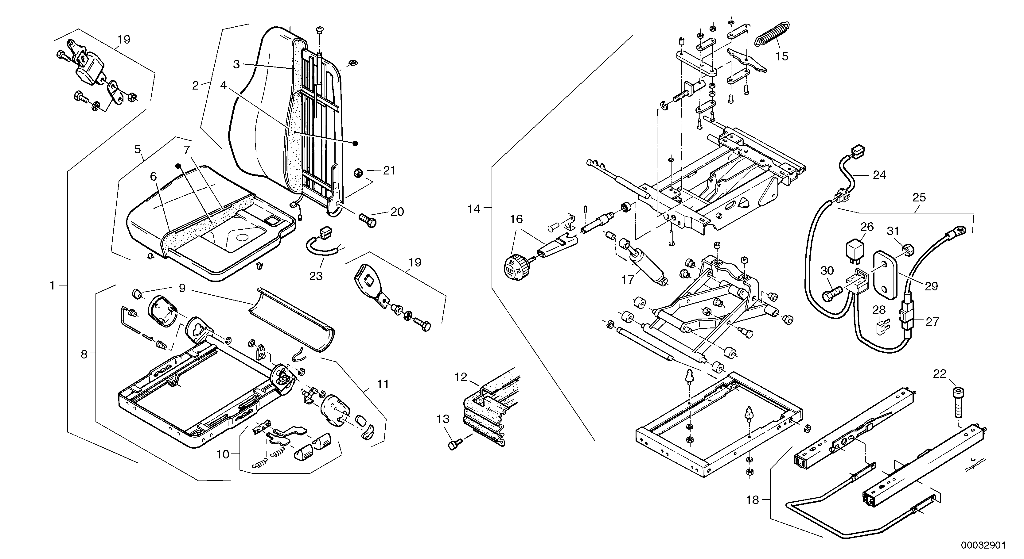 Схема запчастей Volvo L35 TYPE 186, 188, 189 SER NO - 2200 - 23693 Drivers seat, to be heated 