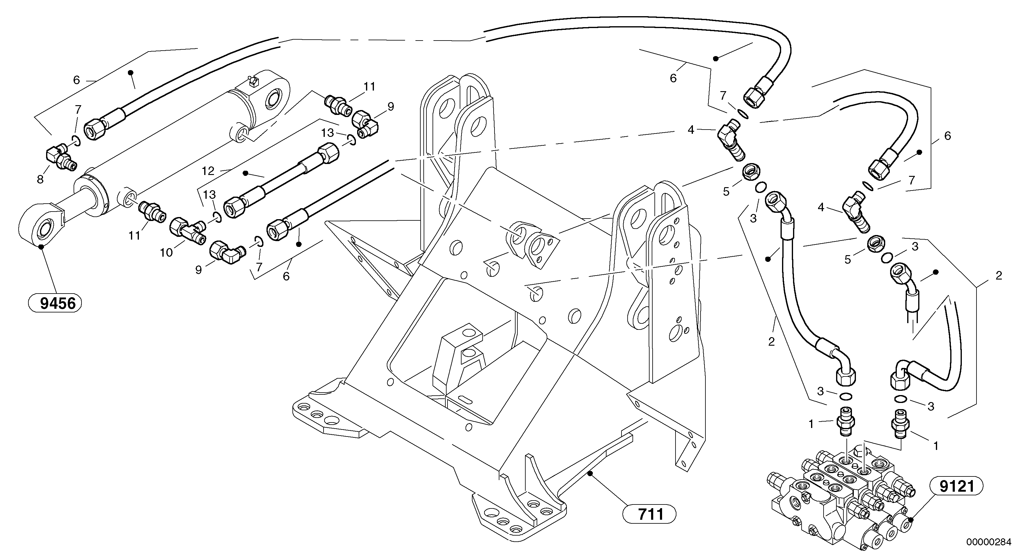 Схема запчастей Volvo L35 TYPE 186, 188, 189 SER NO - 2200 - 55829 Hydraulic lines - tilt hydraulic 