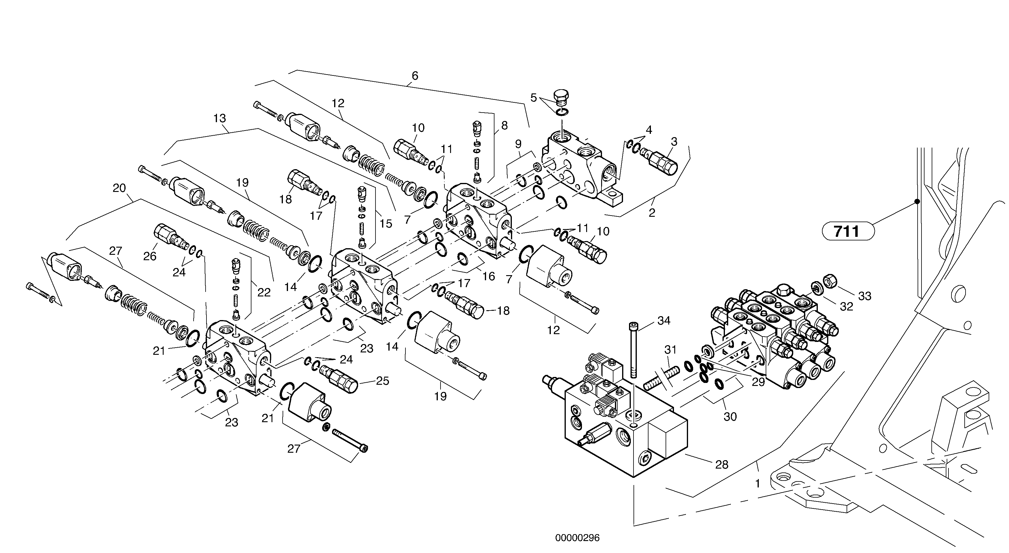 Схема запчастей Volvo L35 TYPE 186, 188, 189 SER NO - 2200 - 94285 Control valve - Boom suspension system (BSS) 