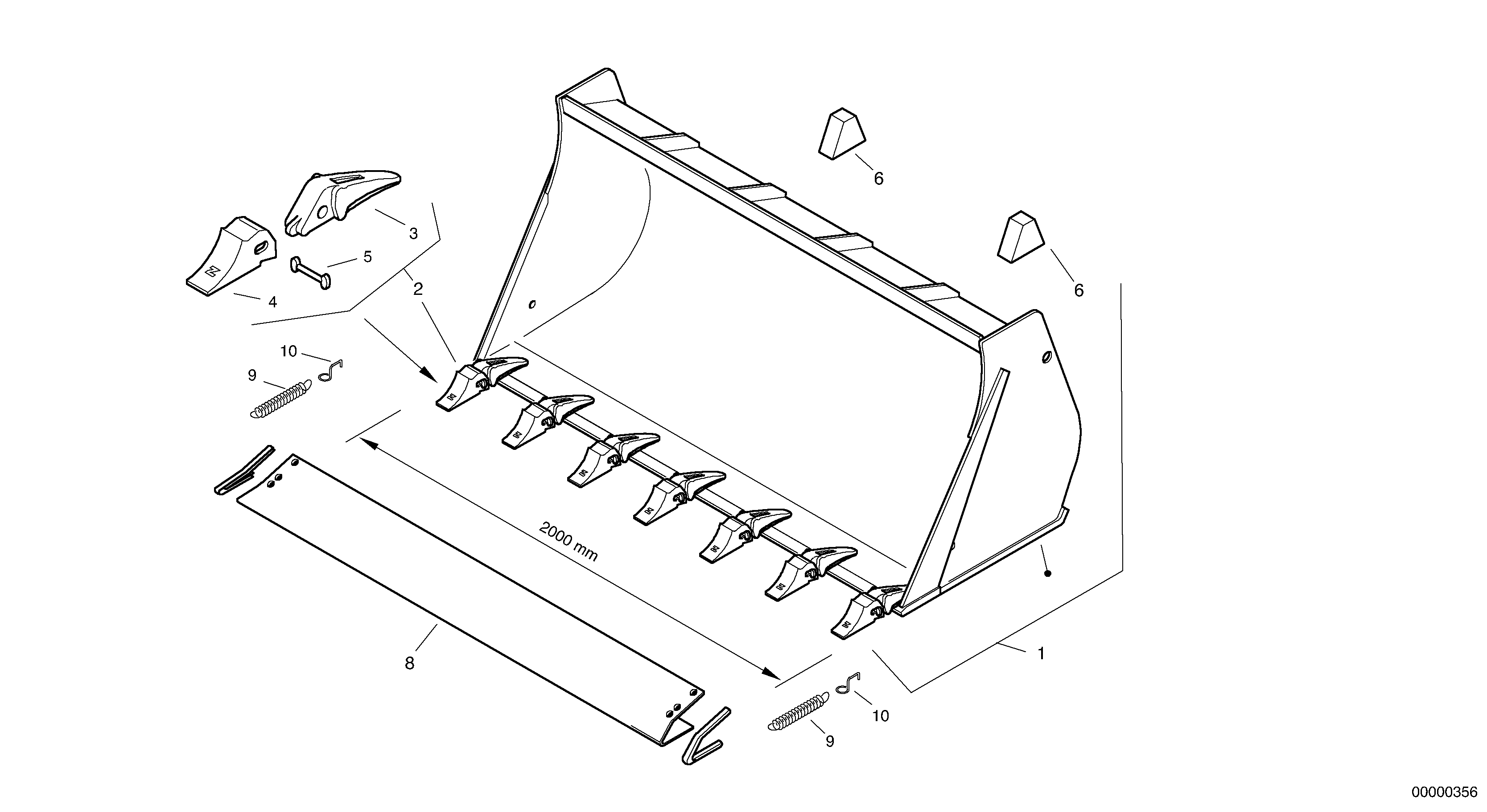 Схема запчастей Volvo L35 TYPE 186, 188, 189 SER NO - 2200 - 16922 Bucket with teeth - Tpv 