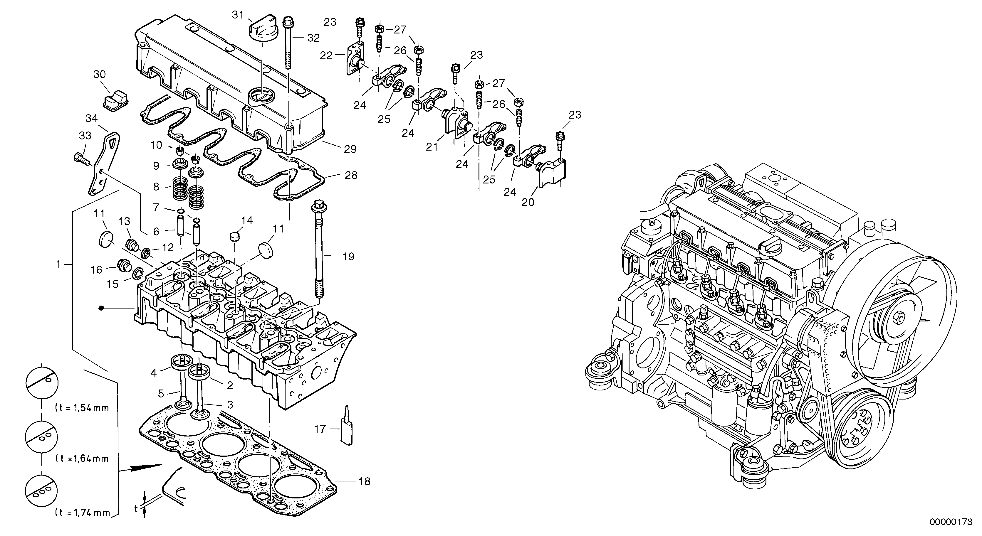 Схема запчастей Volvo L40 TYPE 191, 192 SER NO - 1000 - 15111 Cylinder head, timing gears 