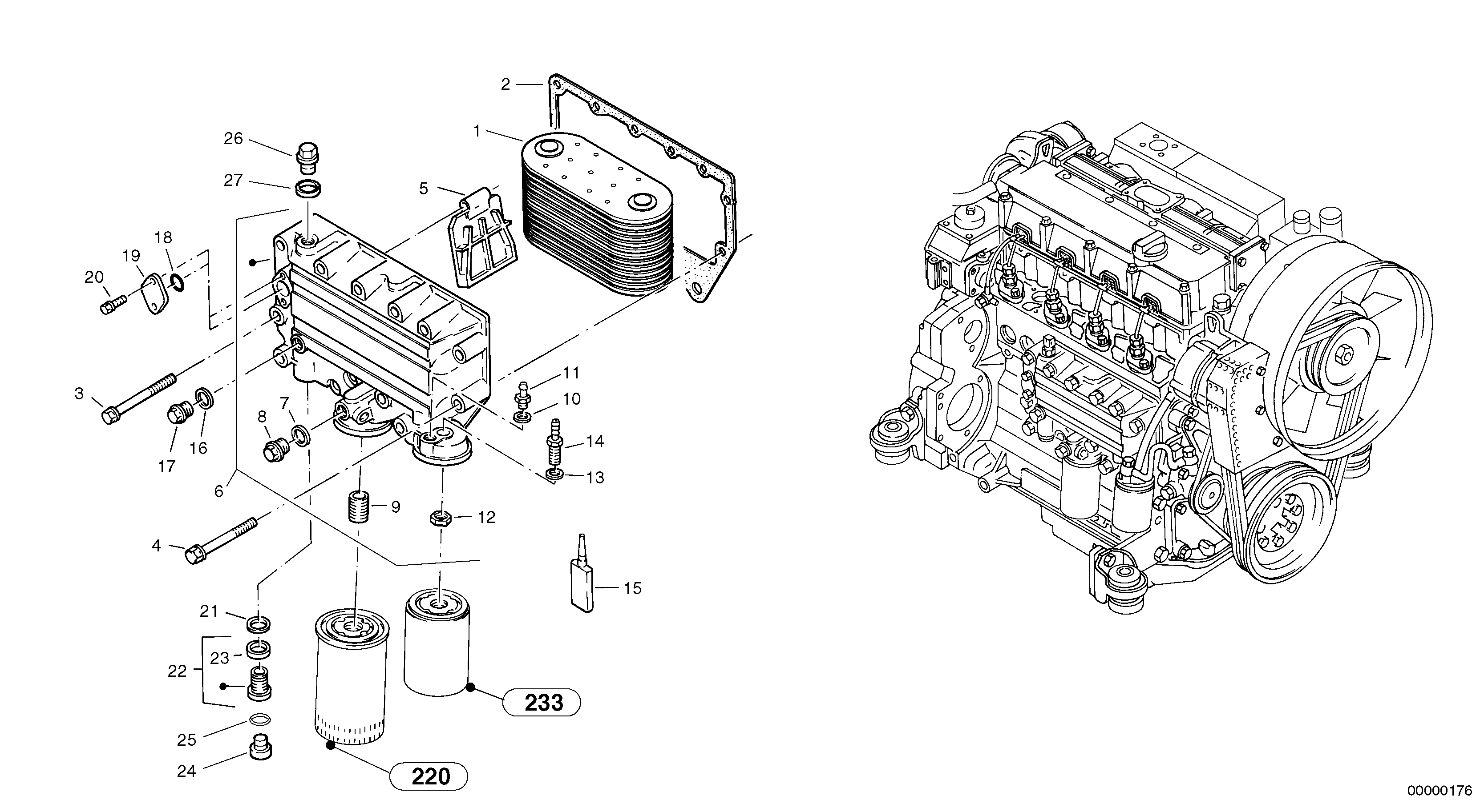 Схема запчастей Volvo L40 TYPE 191, 192 SER NO - 1000 - 15129 Engine - oil cooler 