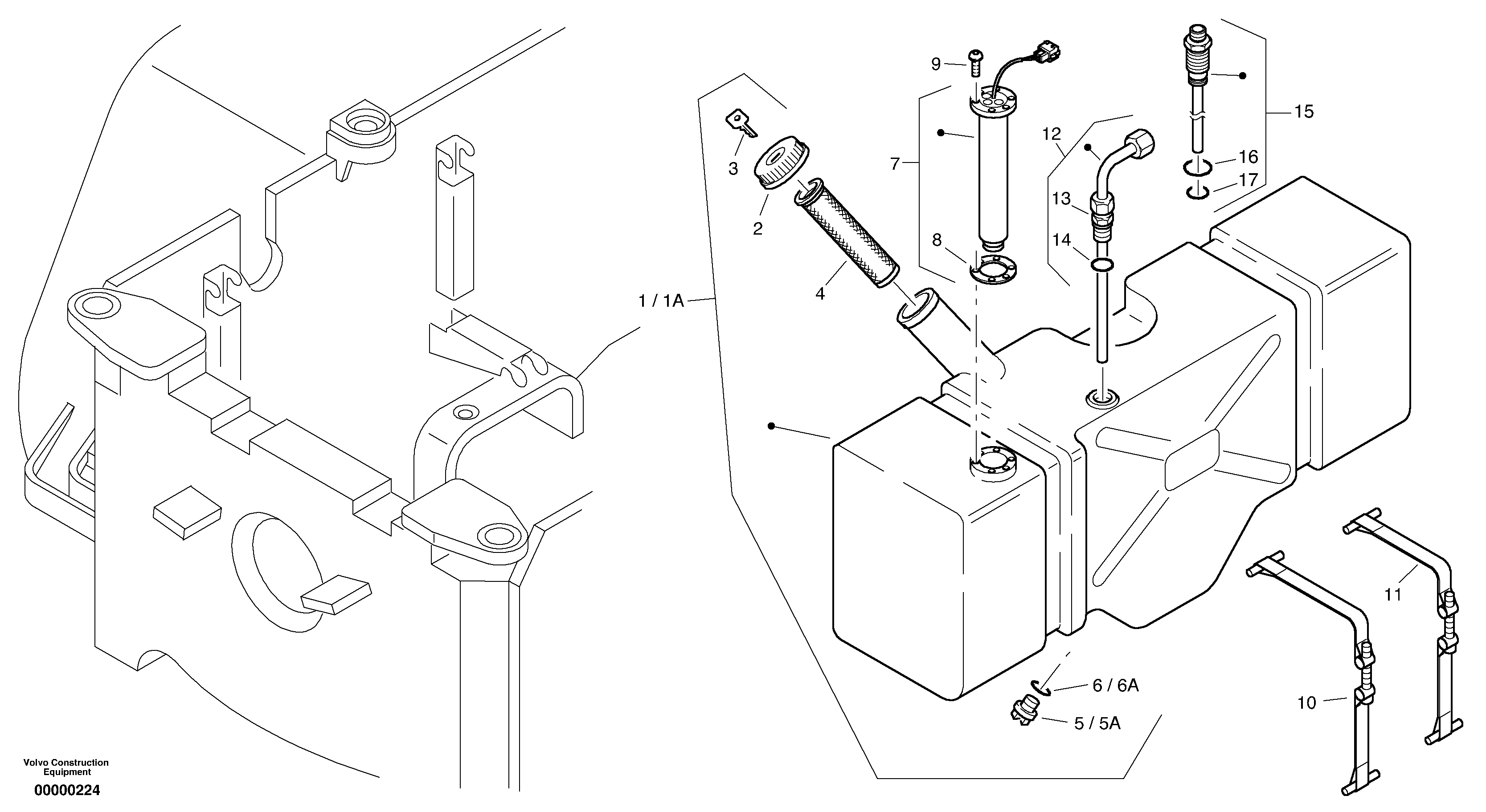 Схема запчастей Volvo L40 TYPE 191, 192 SER NO - 1000 - 15131 Топливный бак (бензобак) 