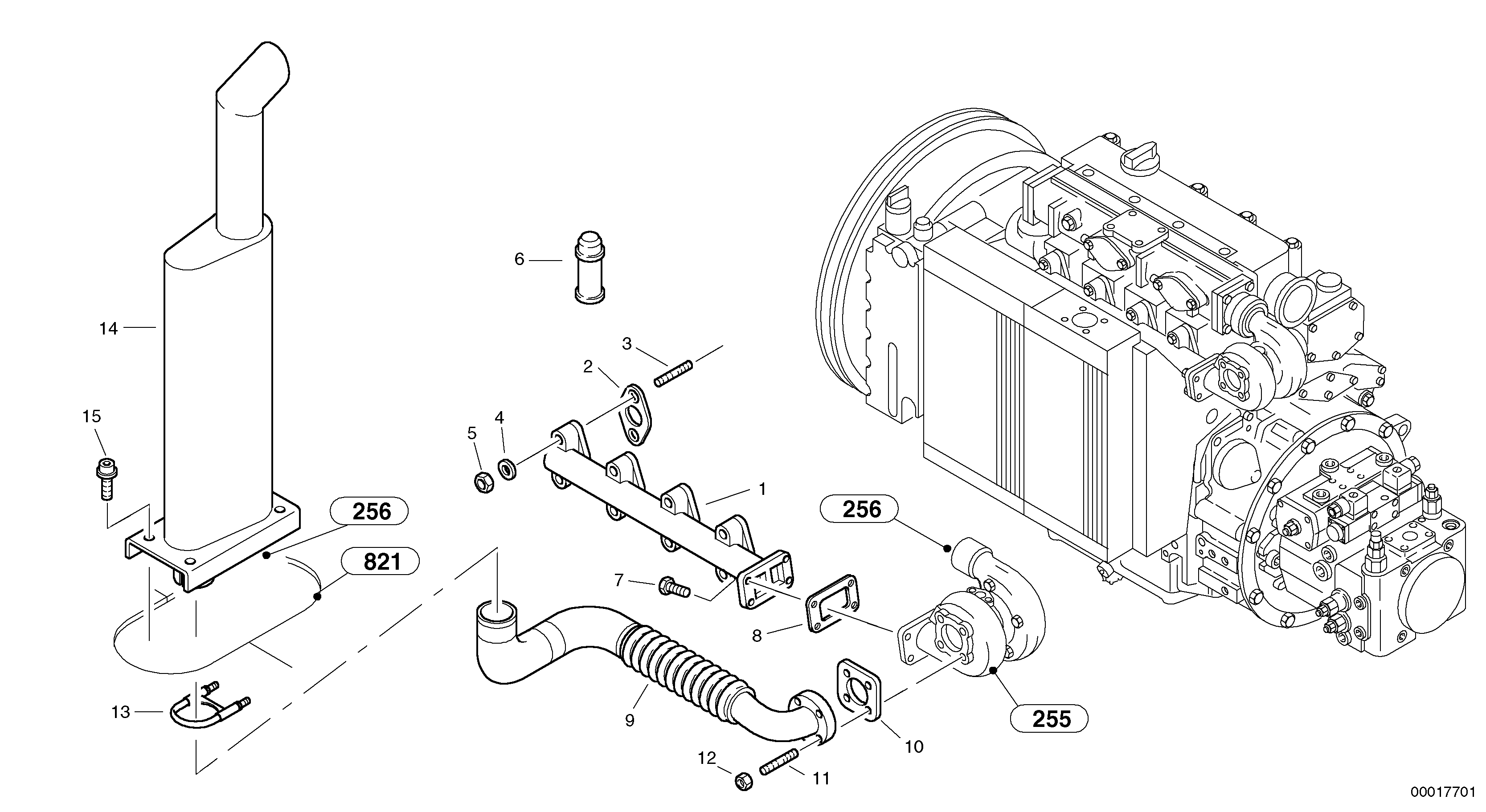 Схема запчастей Volvo L40 TYPE 191, 192 SER NO - 1000 - 19509 Выхлопная система 