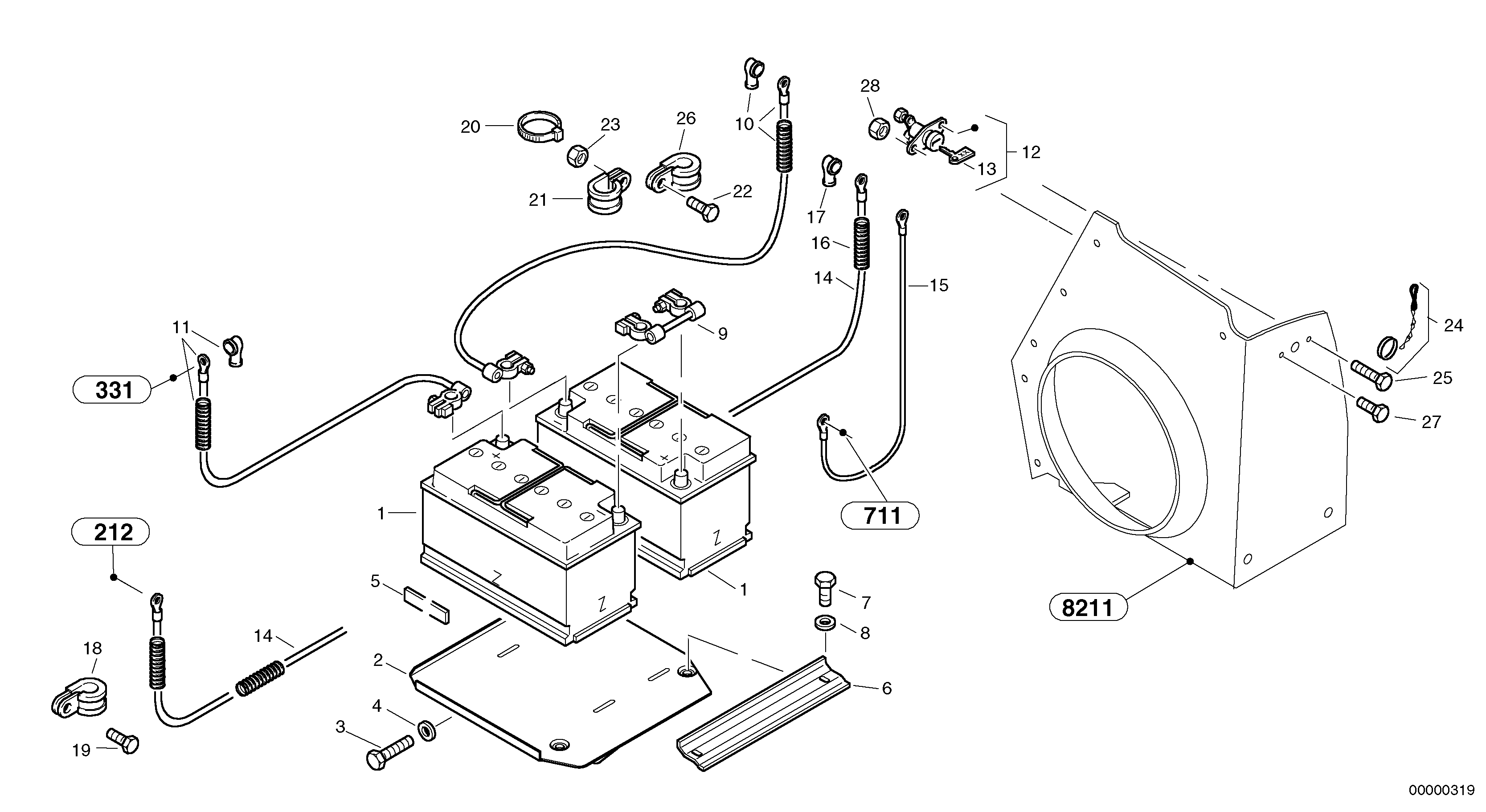 Схема запчастей Volvo L40 TYPE 191, 192 SER NO - 1000 - 19545 Battery - Relay-group 