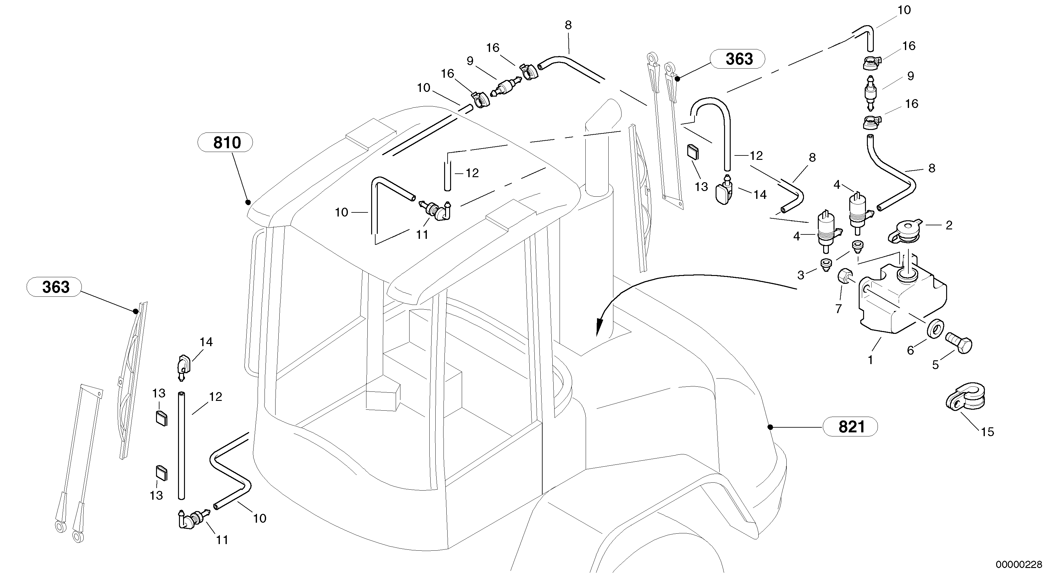 Схема запчастей Volvo L40 TYPE 191, 192 SER NO - 1000 - 74209 Windscreen washer system 