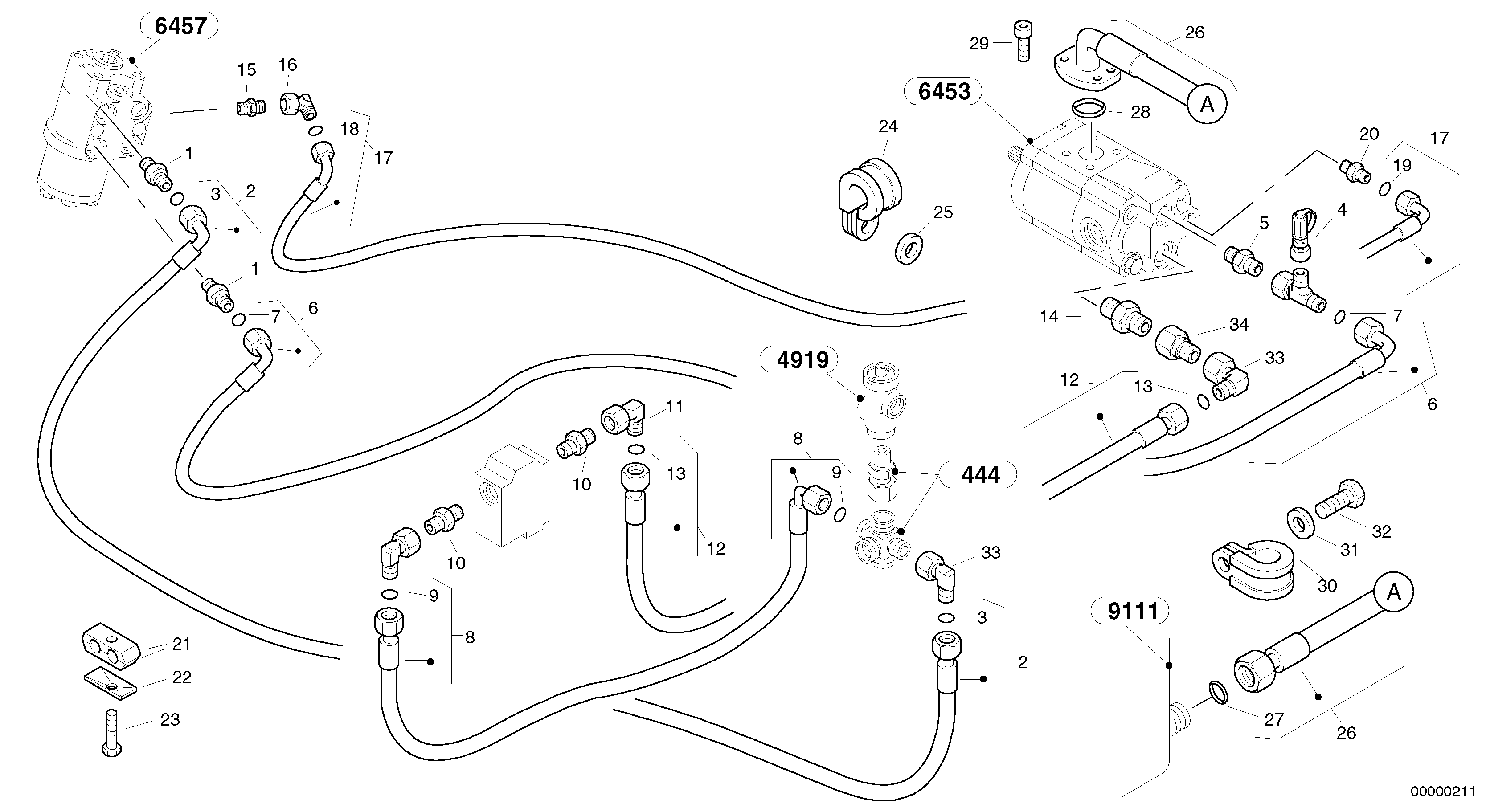 Схема запчастей Volvo L40 TYPE 191, 192 SER NO - 1000 - 23441 Steering-hydraulic equipment - rear vehicle 