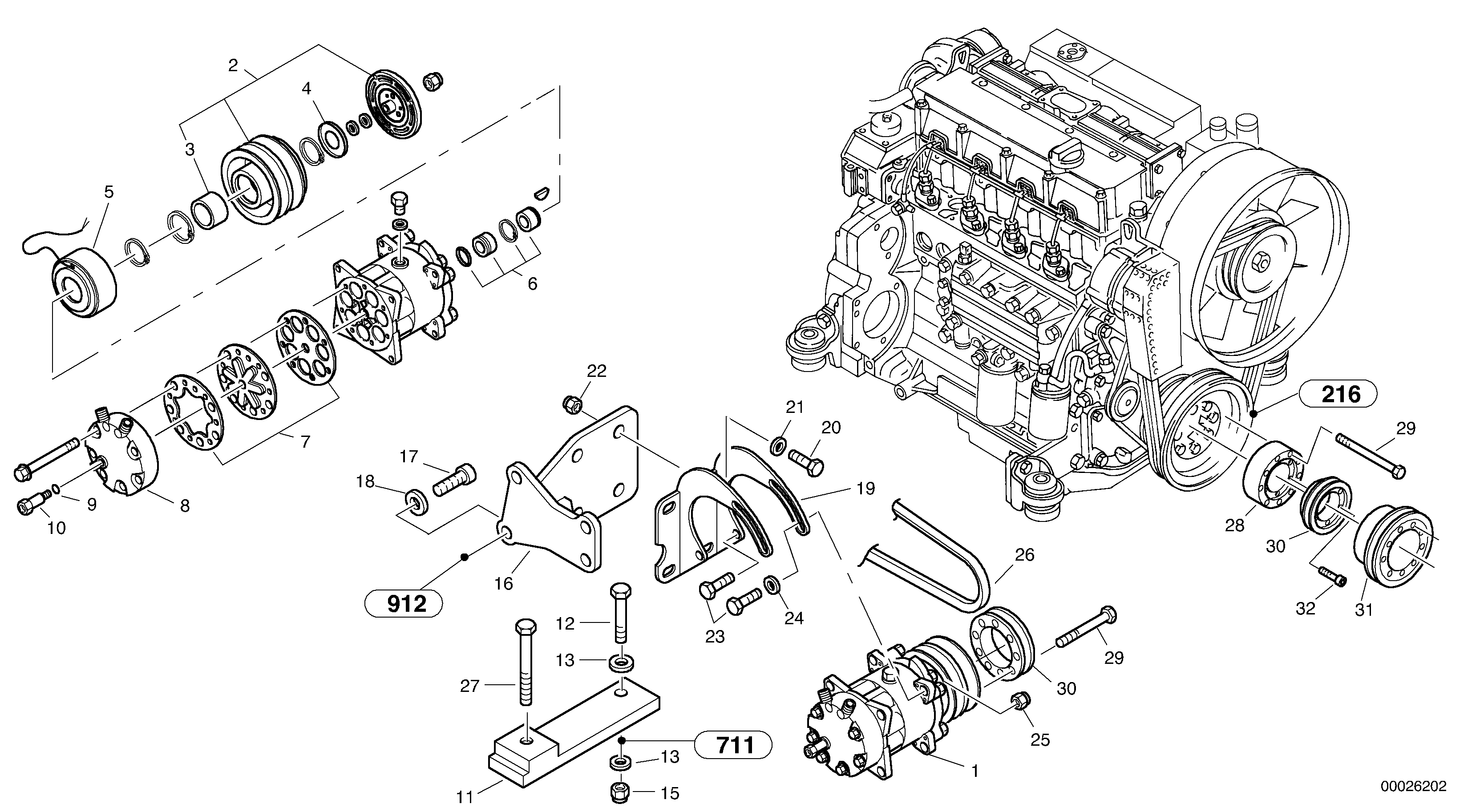 Схема запчастей Volvo L40 TYPE 191, 192 SER NO - 1000 - 25014 Compressor 