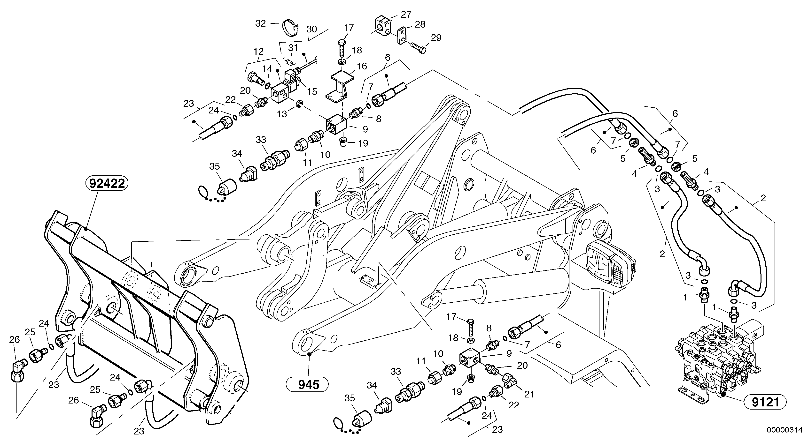 Схема запчастей Volvo L40 TYPE 191, 192 SER NO - 1000 - 55268 Lines to attachment mounting plate - Tpv 