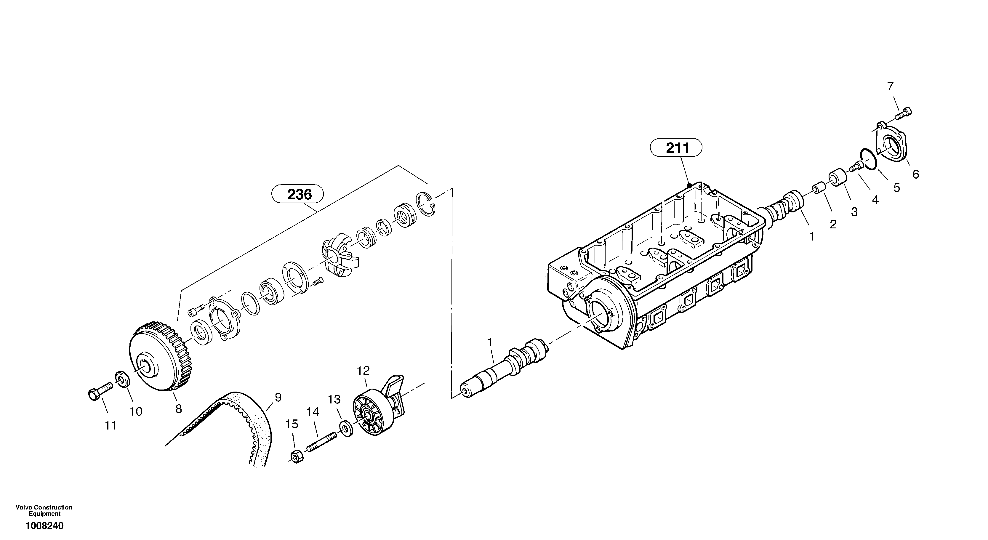 Схема запчастей Volvo ZL302C SER NO 2404001 - - 86444 Распредвал 