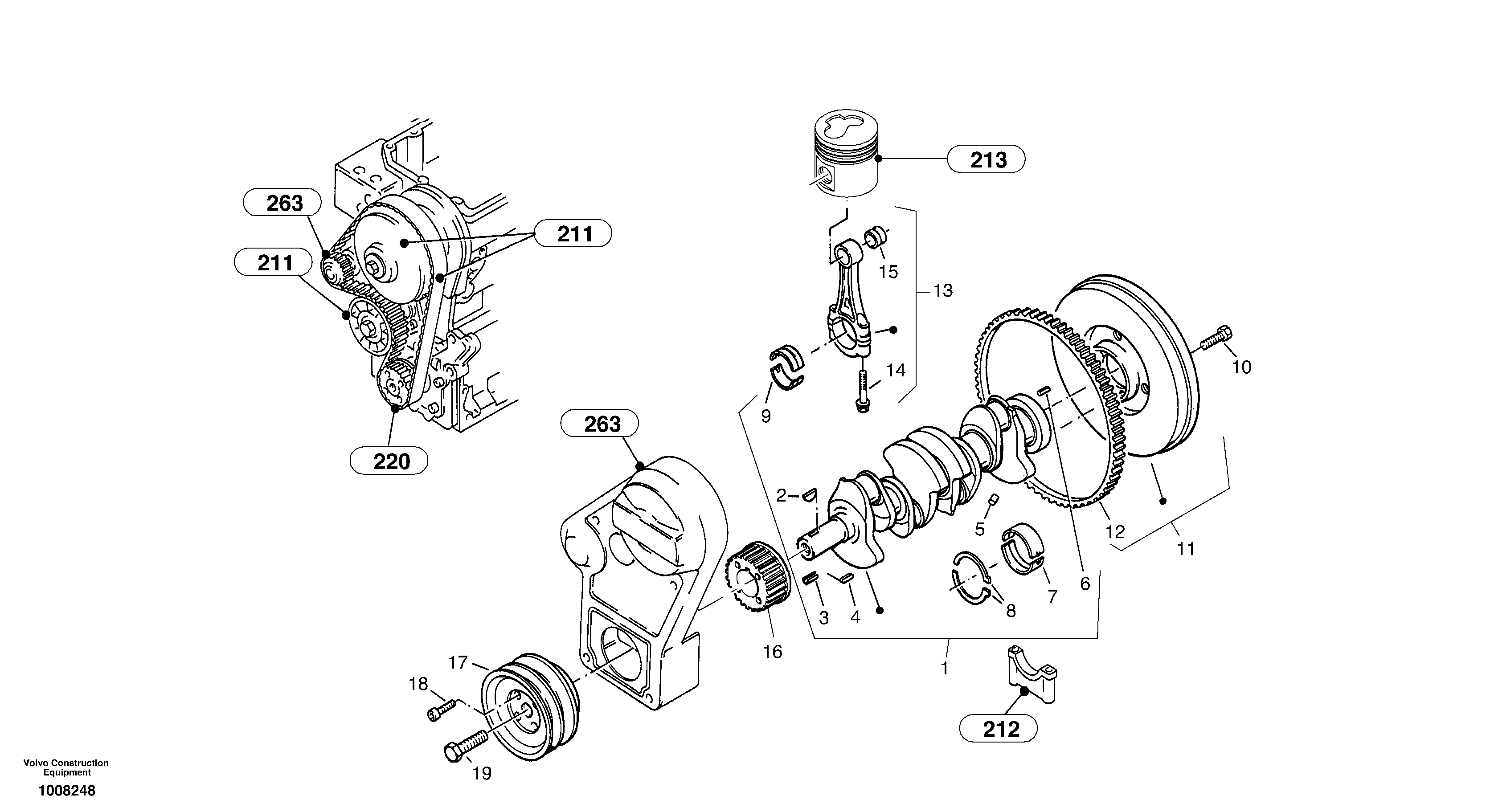 Схема запчастей Volvo ZL302C SER NO 2404001 - - 21796 Коленчатый вал (коленвал) 