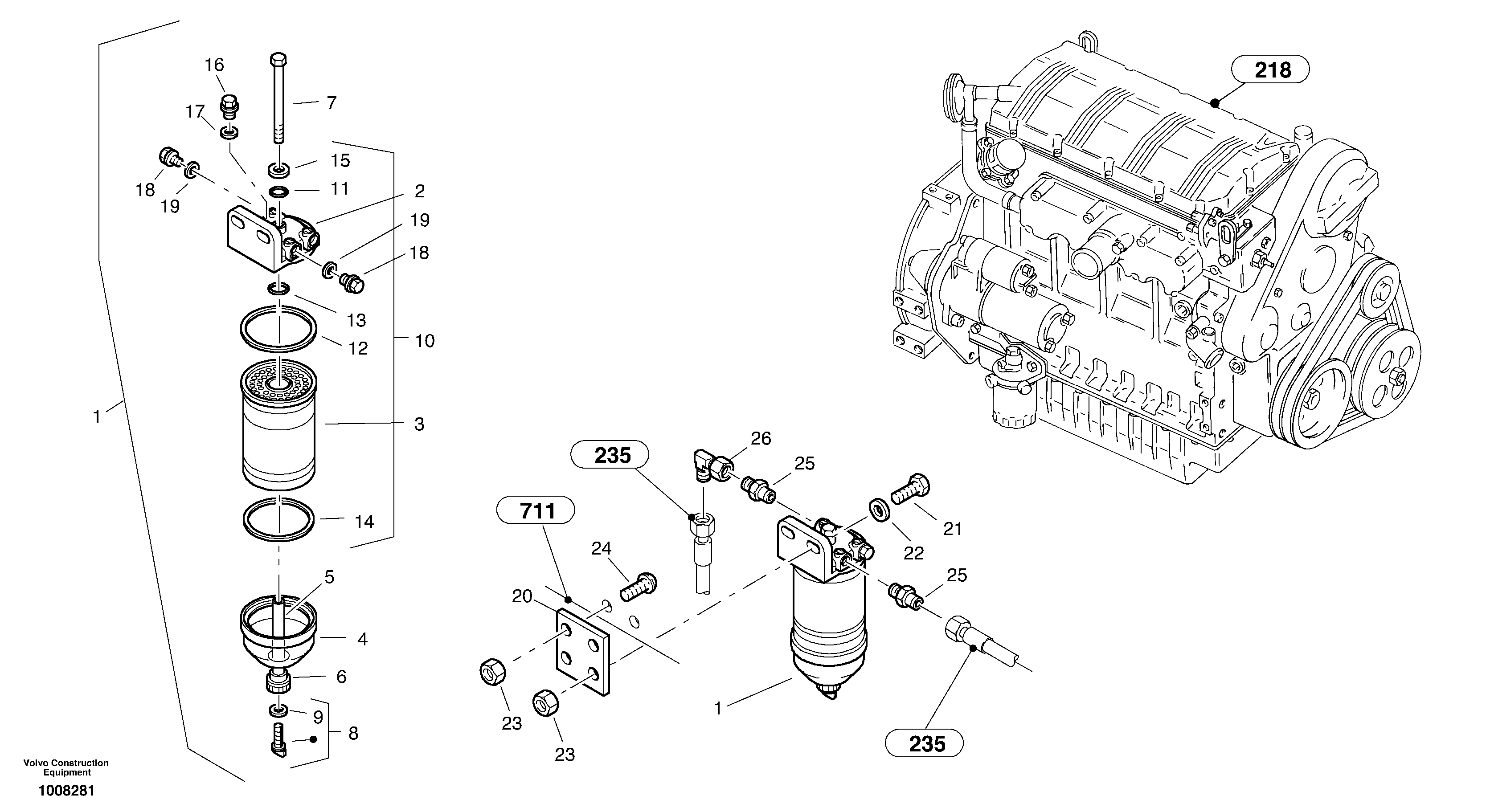 Схема запчастей Volvo ZL302C SER NO 2404001 - - 55843 Filter - Water separator - Lucas version 