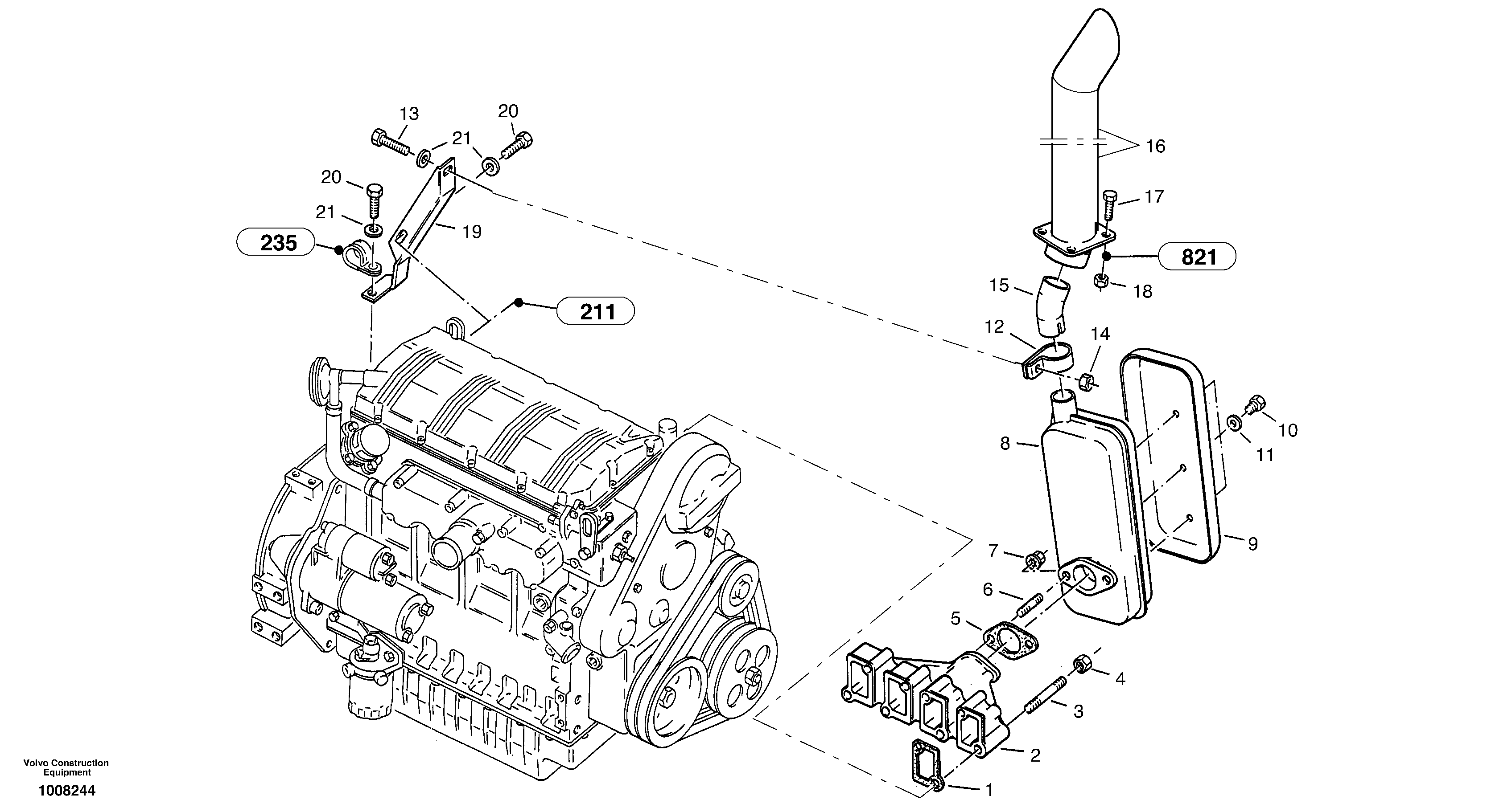 Схема запчастей Volvo ZL302C SER NO 2404001 - - 31590 Выхлопная система 