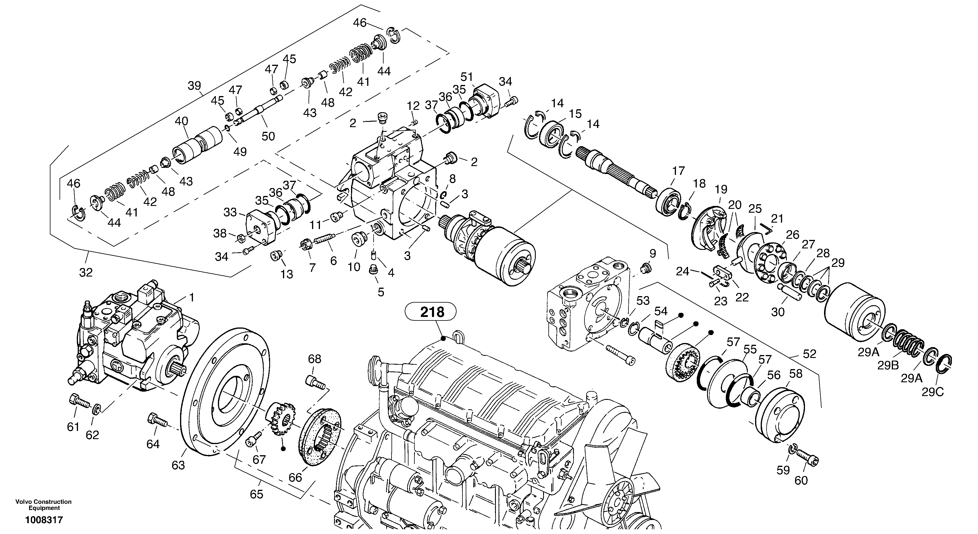 Схема запчастей Volvo ZL302C SER NO 2404001 - - 74301 Variable displacement pump 