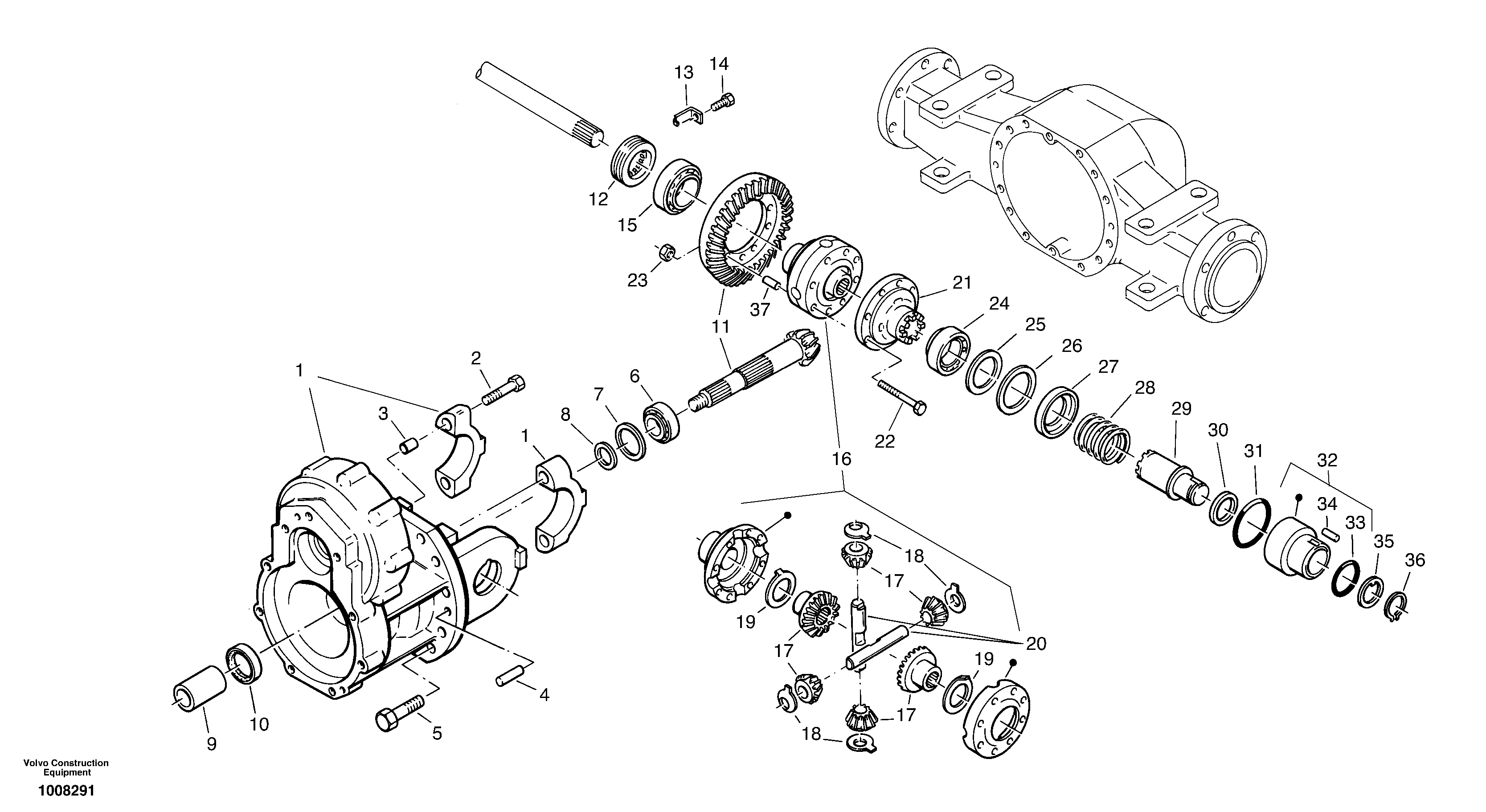 Схема запчастей Volvo ZL302C SER NO 2404001 - - 36787 Differential carrier - assy rear axle 