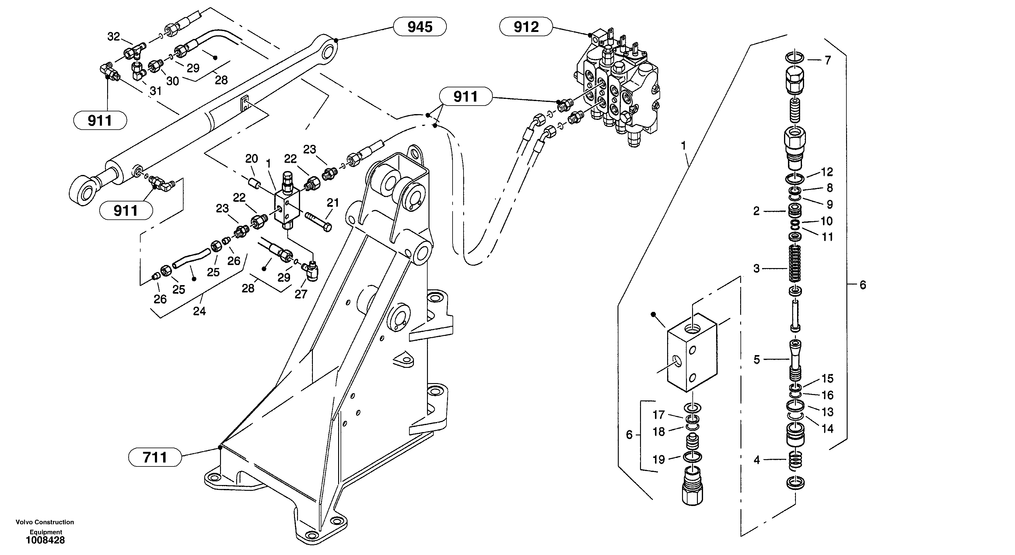 Схема запчастей Volvo ZL302C SER NO 2404001 - - 34944 Line fracture safety - Tilt 