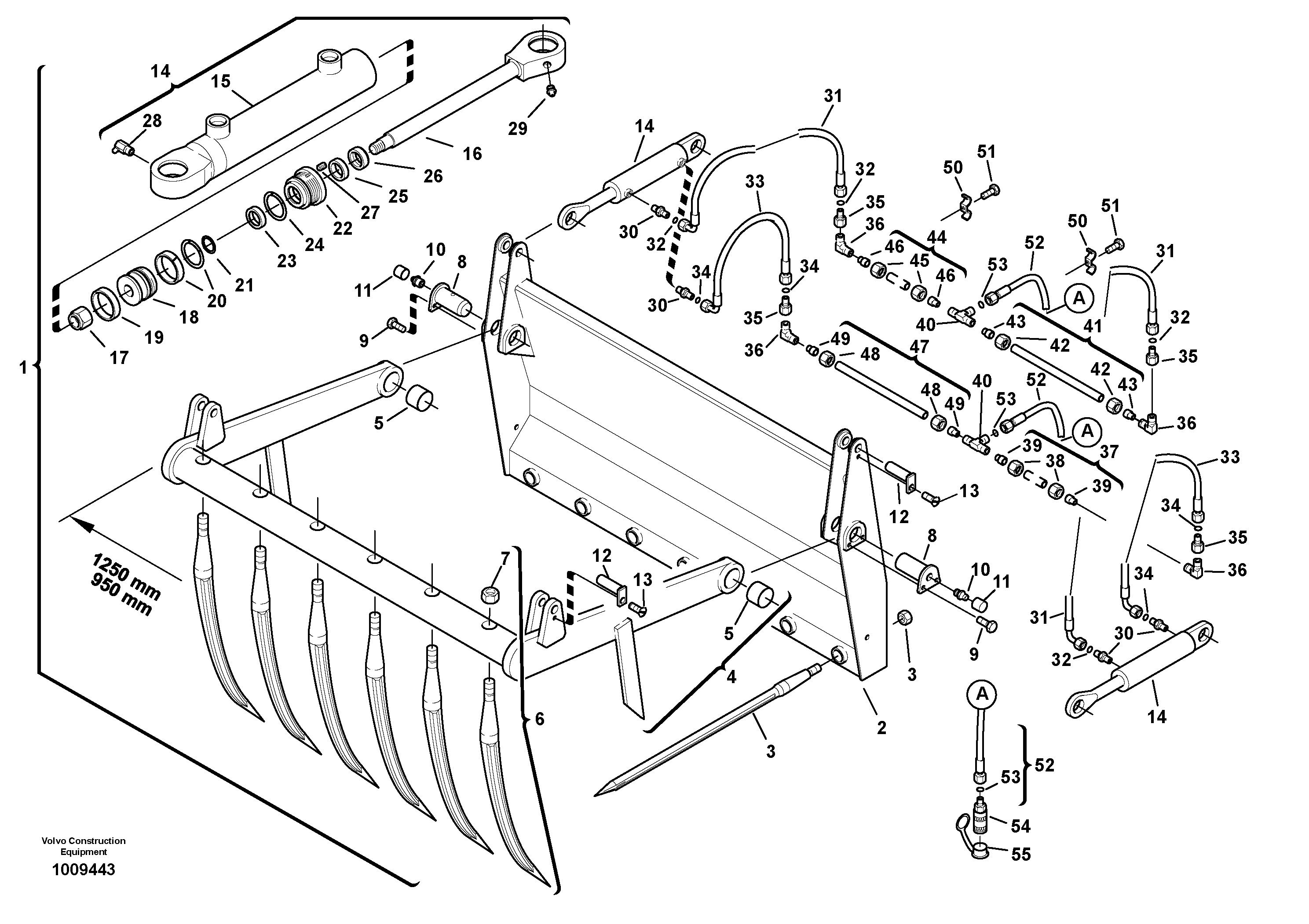 Схема запчастей Volvo ZL302C SER NO 2404001 - - 35533 Hay fork - Manure fork with grab 