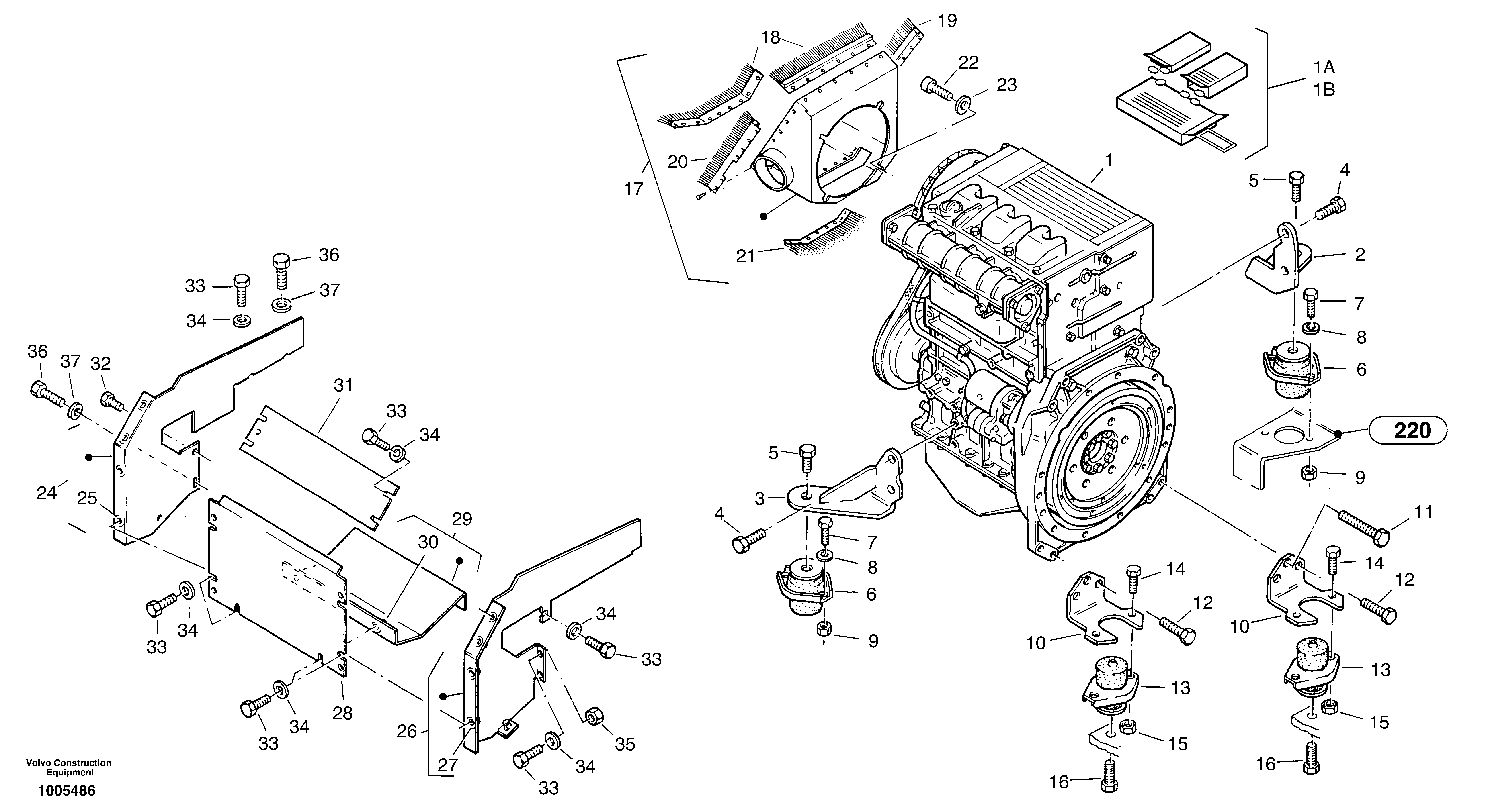 Схема запчастей Volvo ZL402C SER NO 6006001 - - 932 Двигатель в сборе 