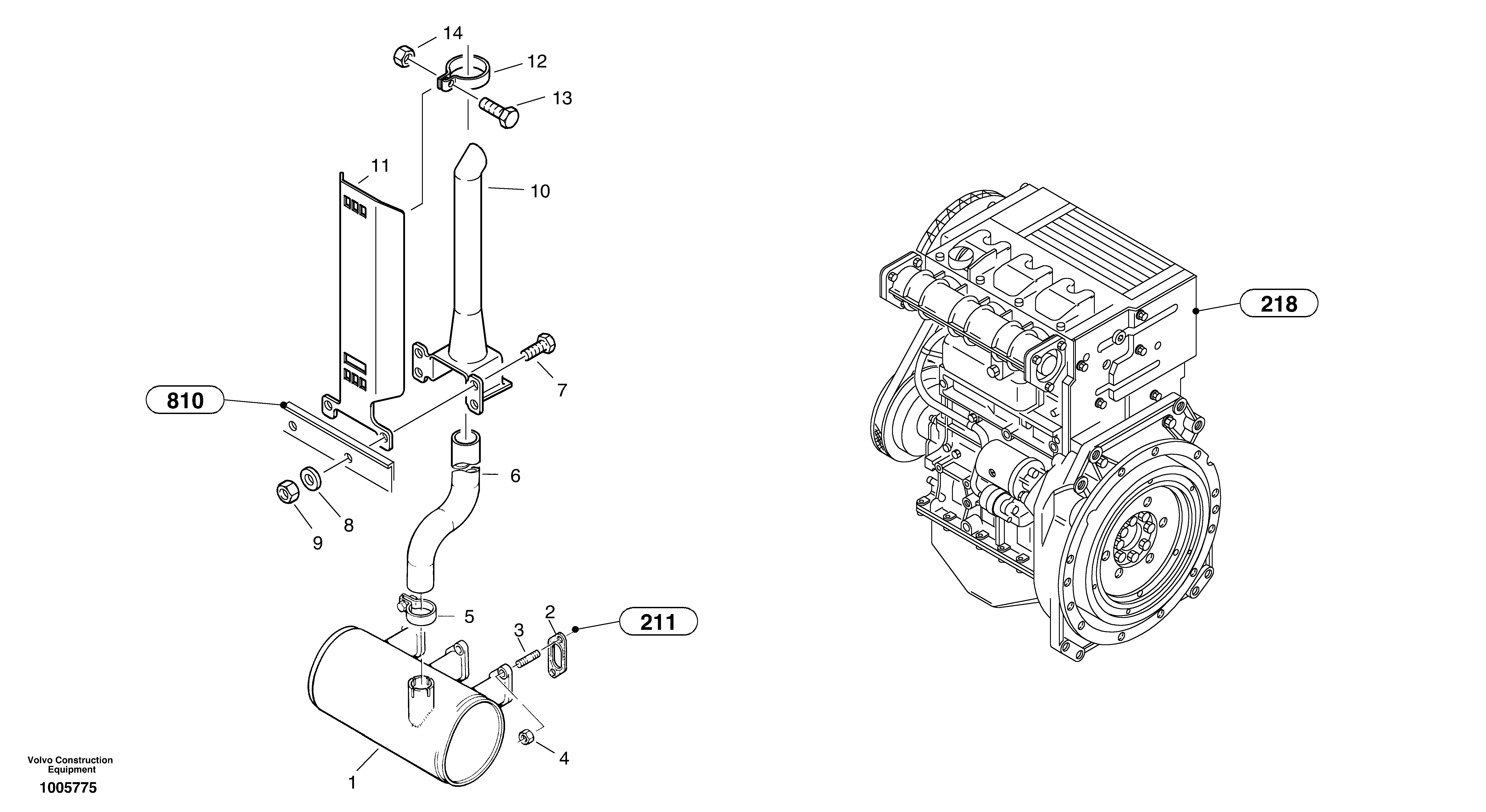 Схема запчастей Volvo ZL402C SER NO 6006001 - - 968 Выхлопная система 