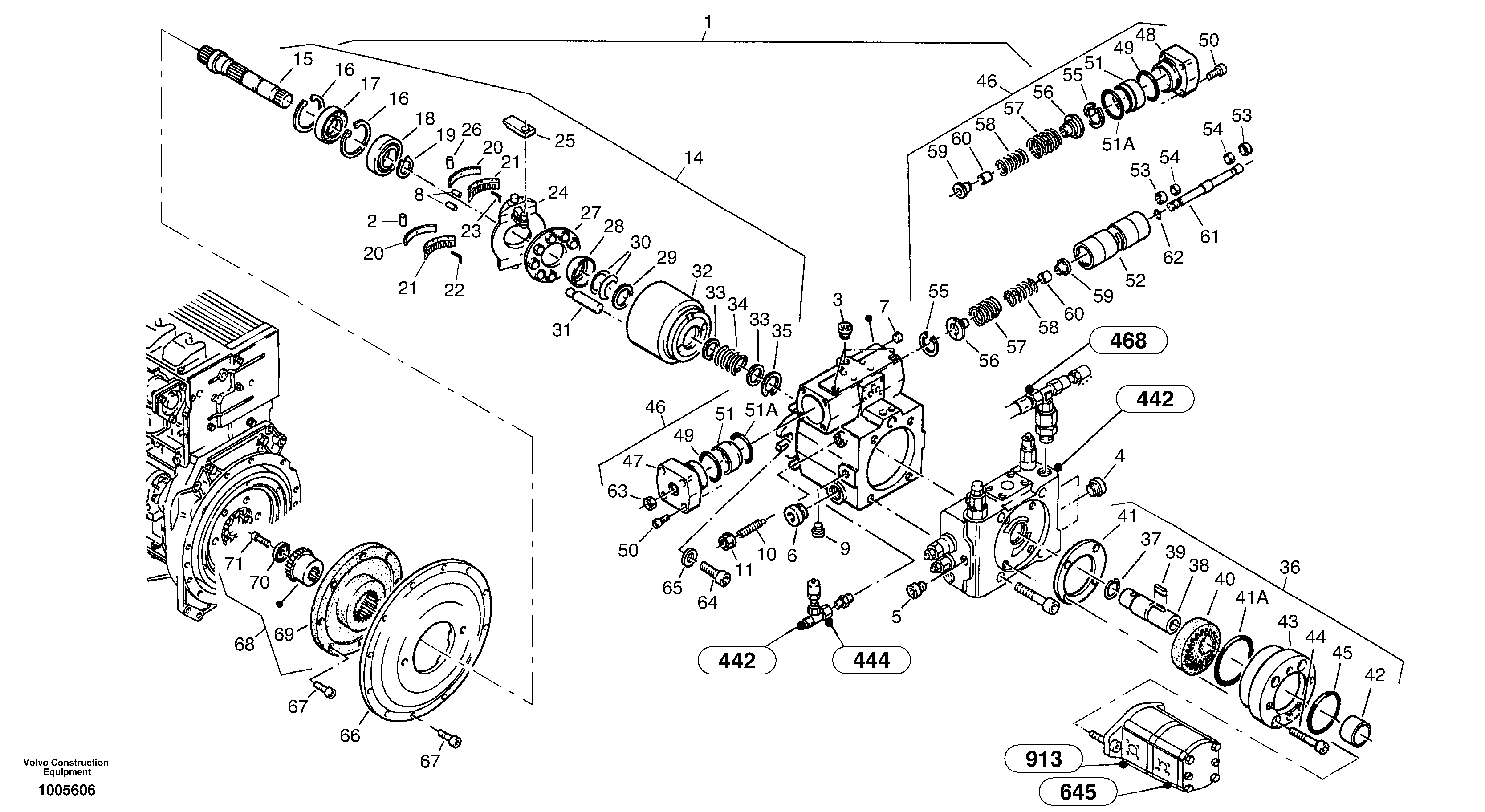 Схема запчастей Volvo ZL402C SER NO 6006001 - - 101141 Variable displacement pump 