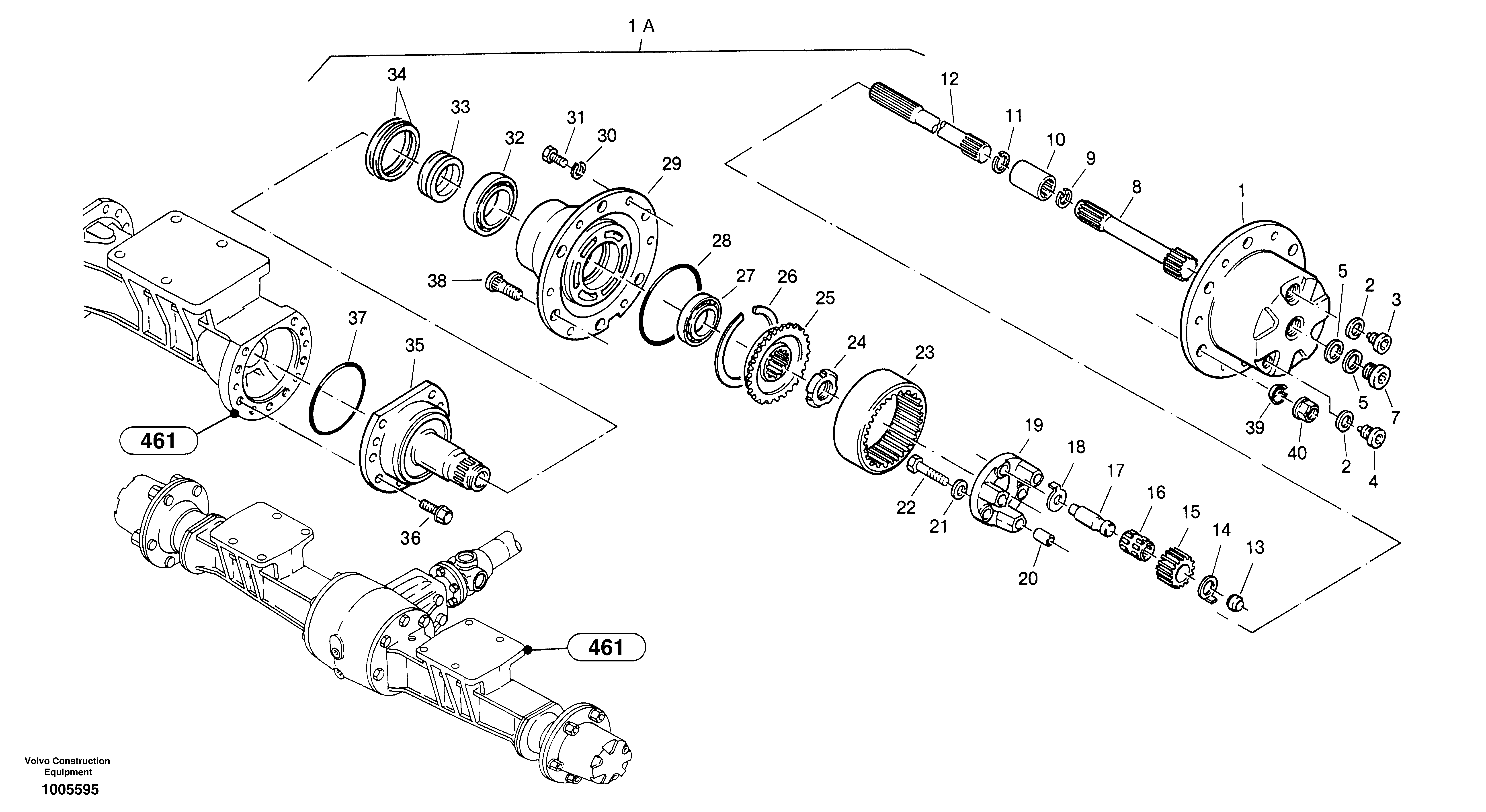 Схема запчастей Volvo ZL402C SER NO 6006001 - - 372 Final drive - portal-front axle 