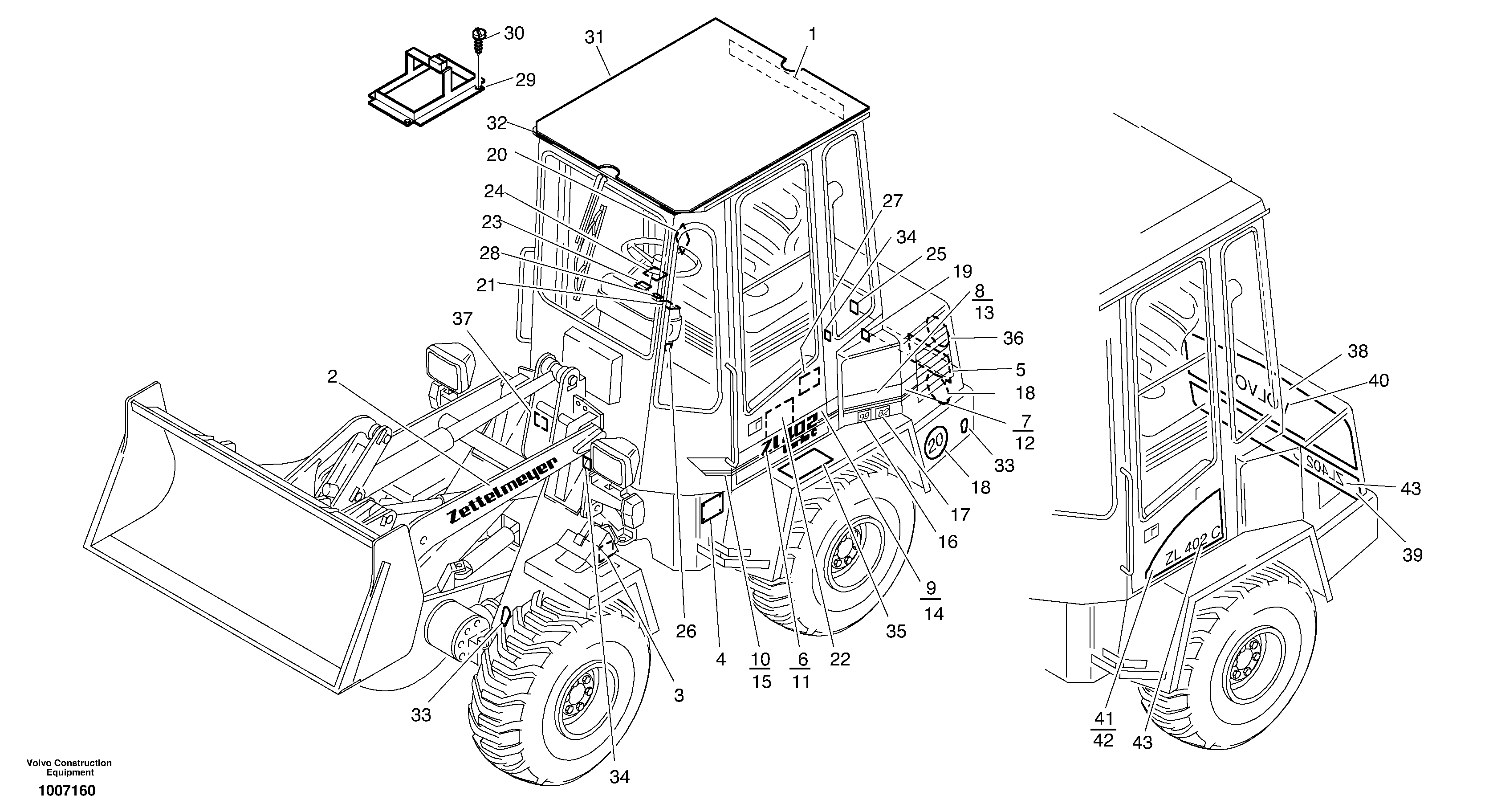 Схема запчастей Volvo ZL402C SER NO 6006001 - - 871 Plates 