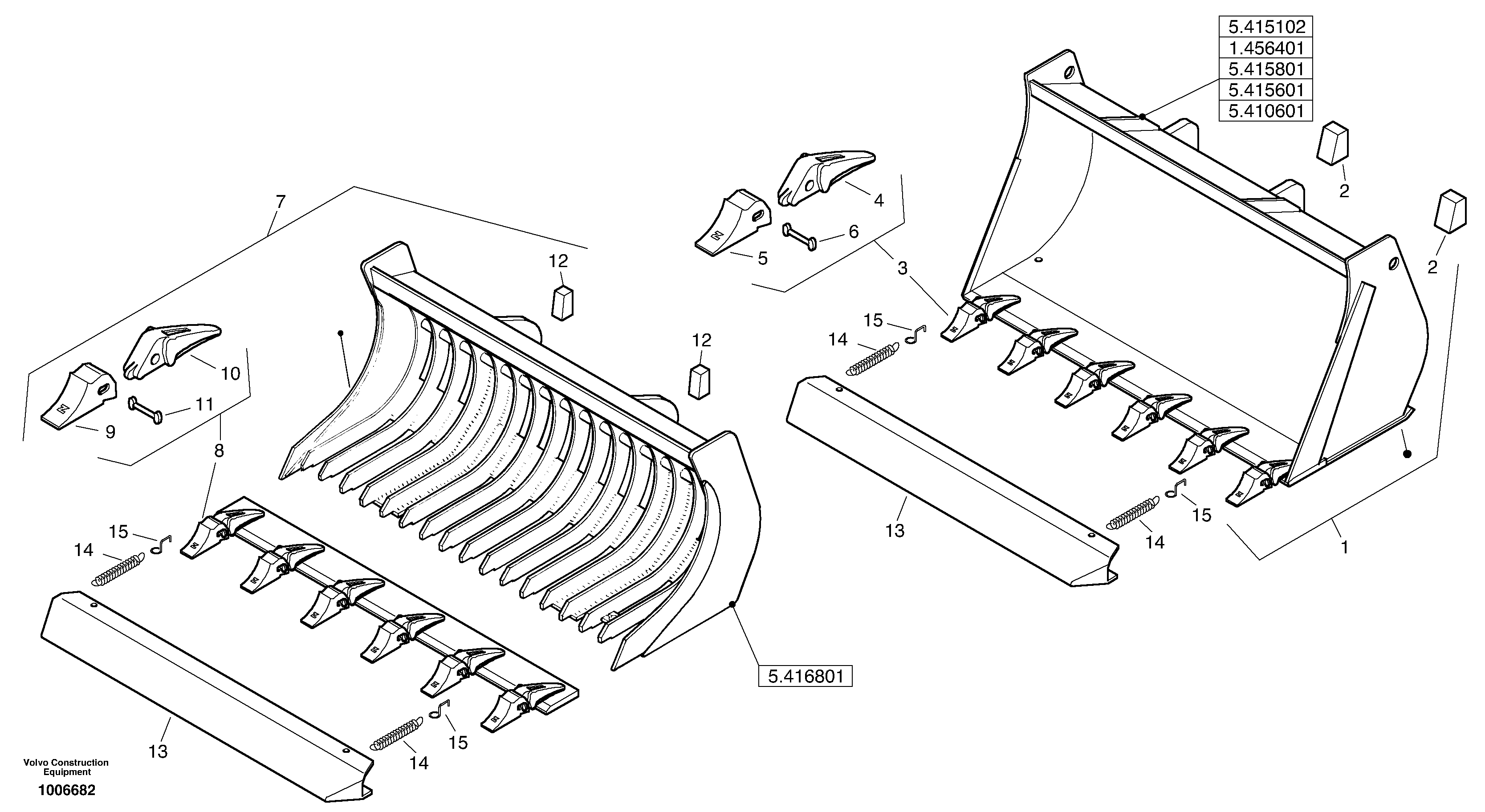 Схема запчастей Volvo ZL402C SER NO 6006001 - - 1379 Bucket with teeth 