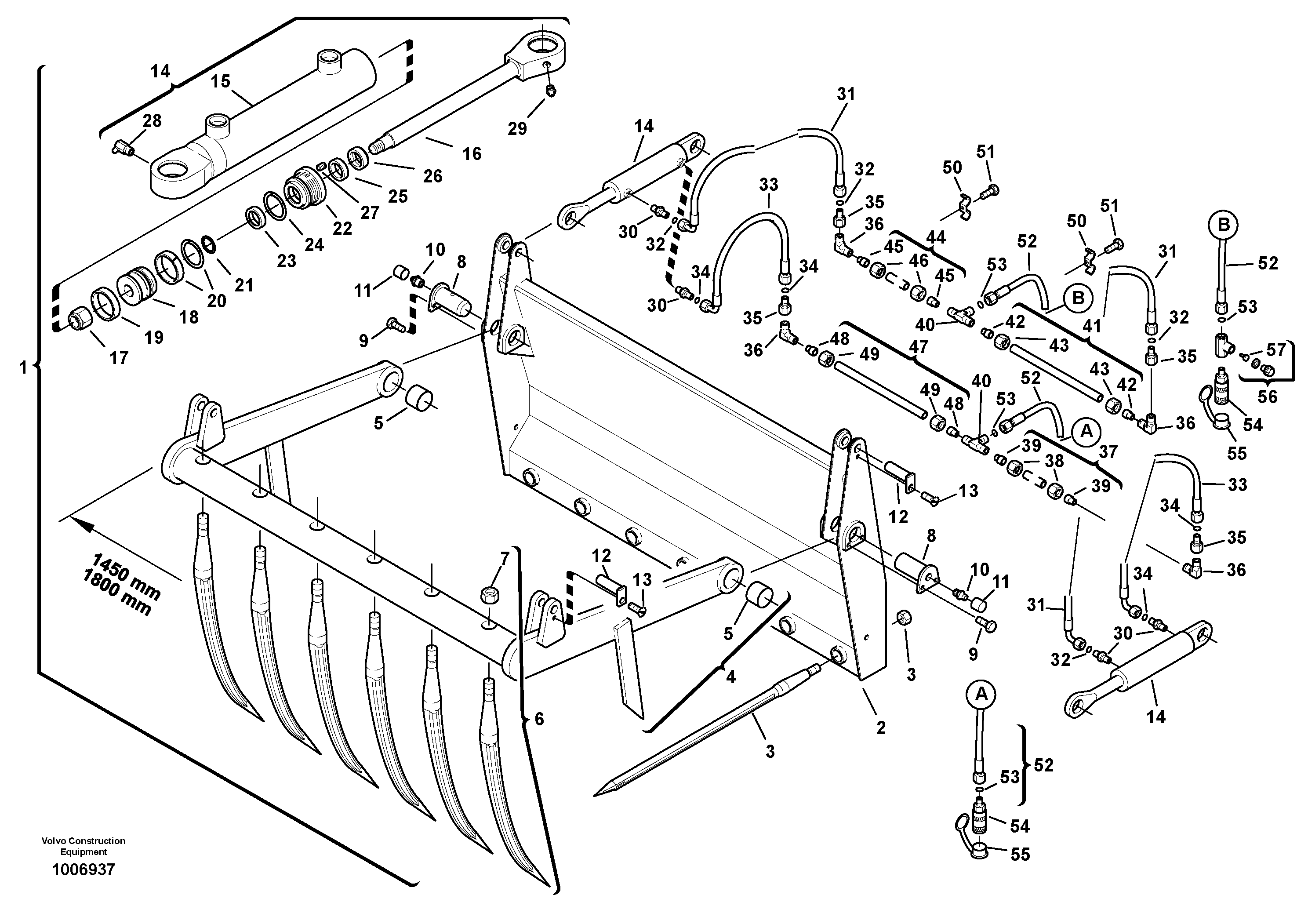 Схема запчастей Volvo ZL402C SER NO 6006001 - - 3401 Hay fork - Manure fork with grab 