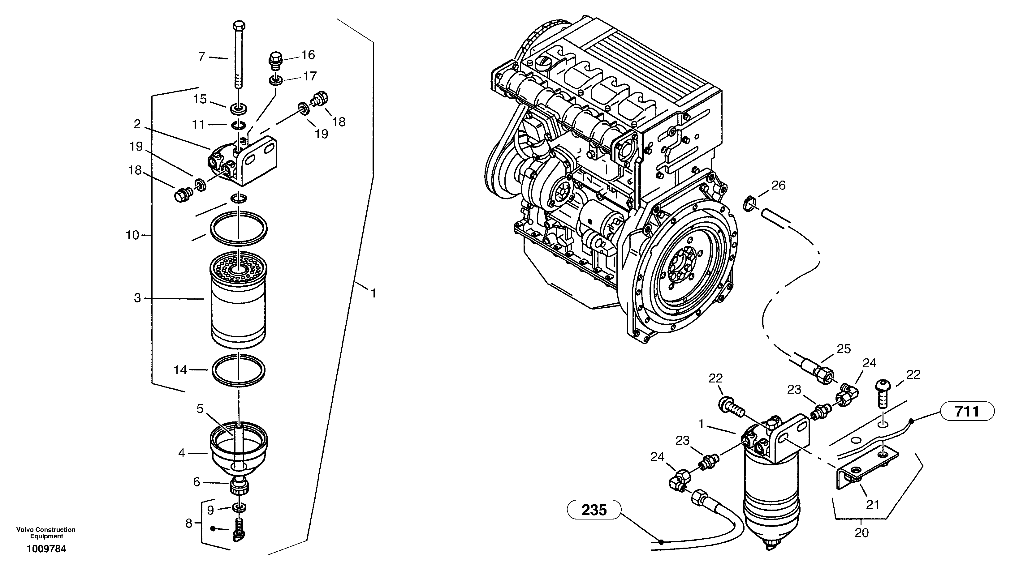 Схема запчастей Volvo ZL502C SER NO 0503001 - - 6013 Filter - Water separator - Lucas version 