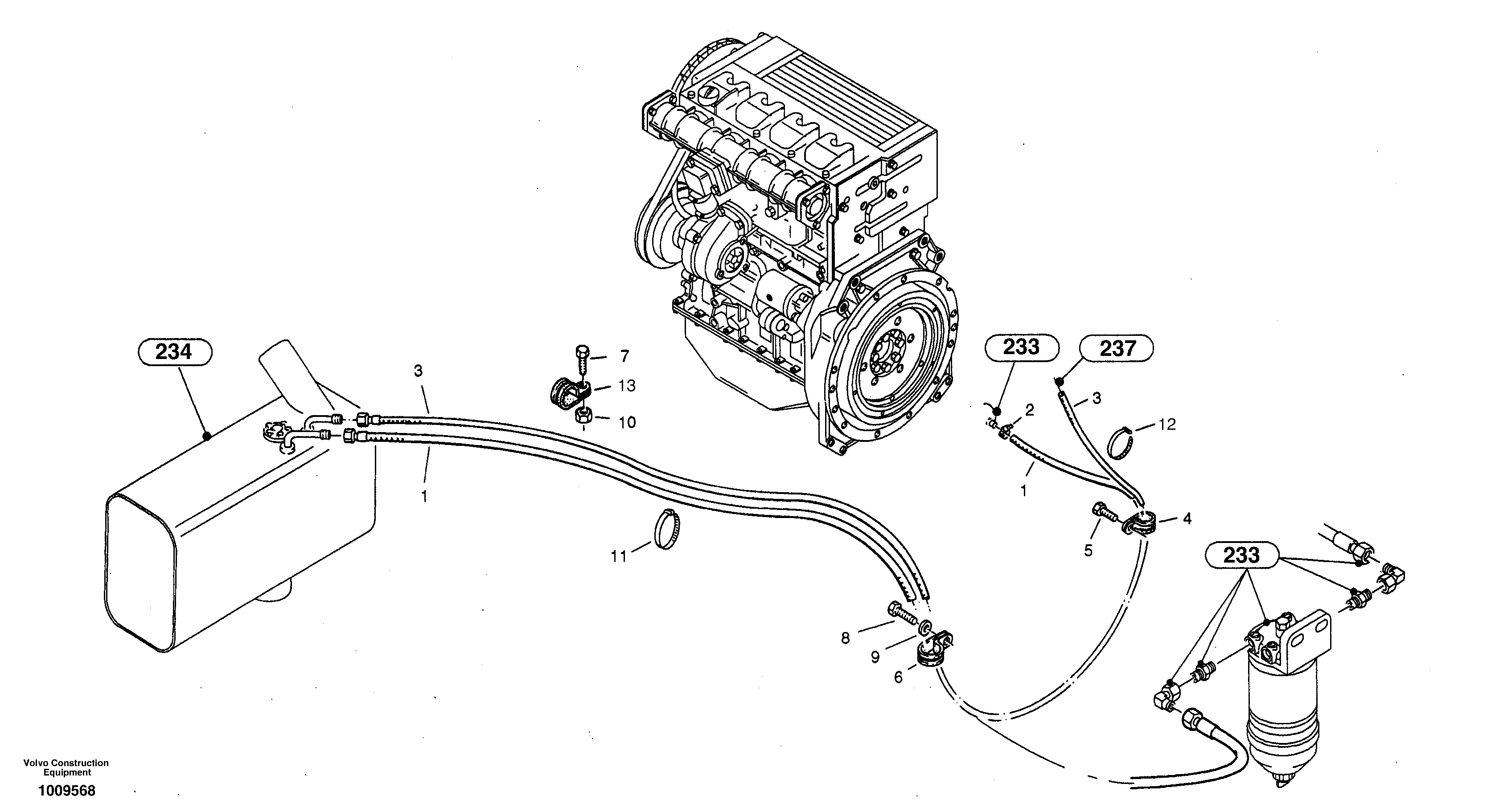 Схема запчастей Volvo ZL502C SER NO 0503001 - - 3176 Fuel pipes 