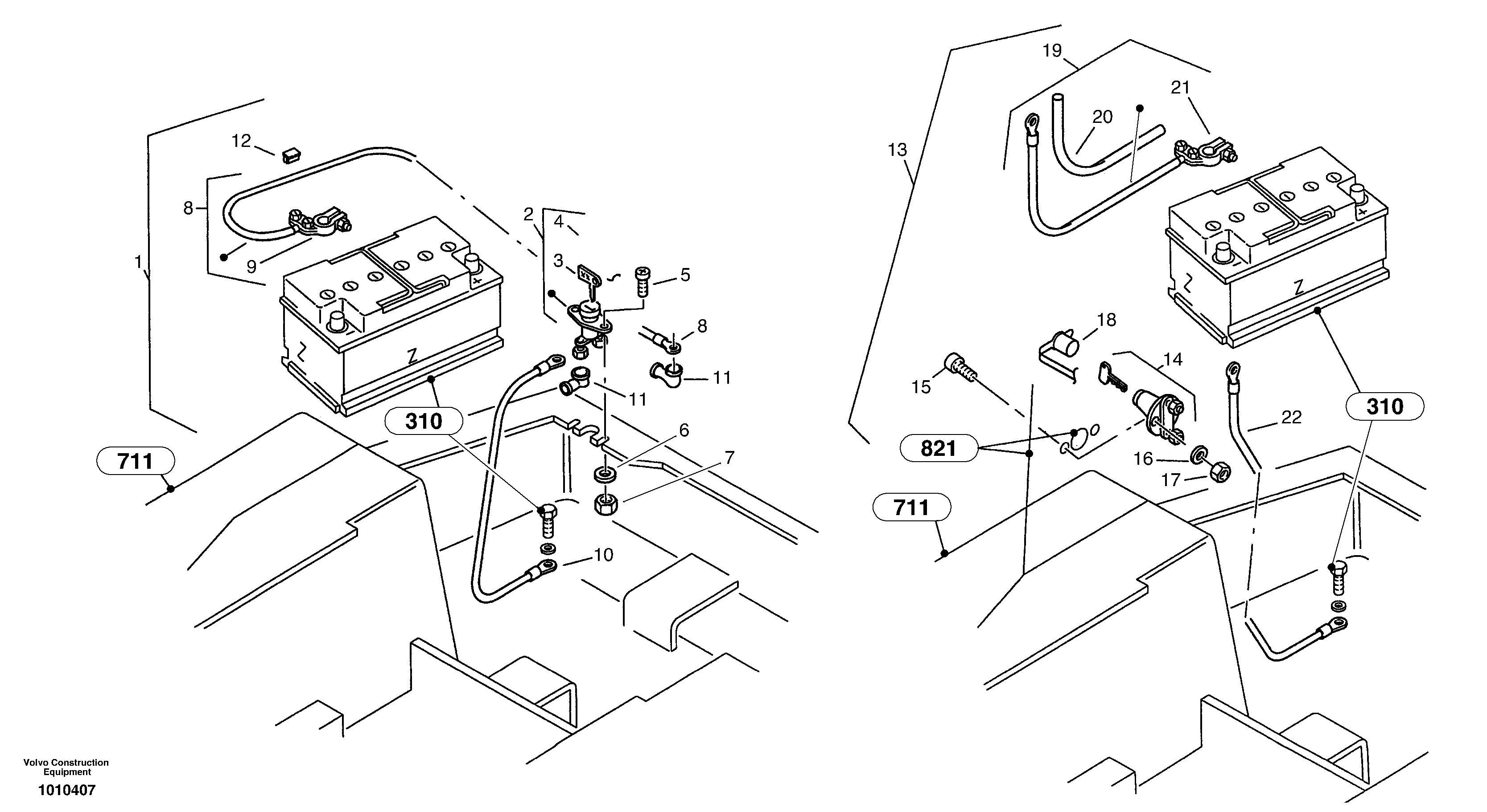 Схема запчастей Volvo ZL502C SER NO 0503001 - - 4659 Battery cable and disconnect switch 