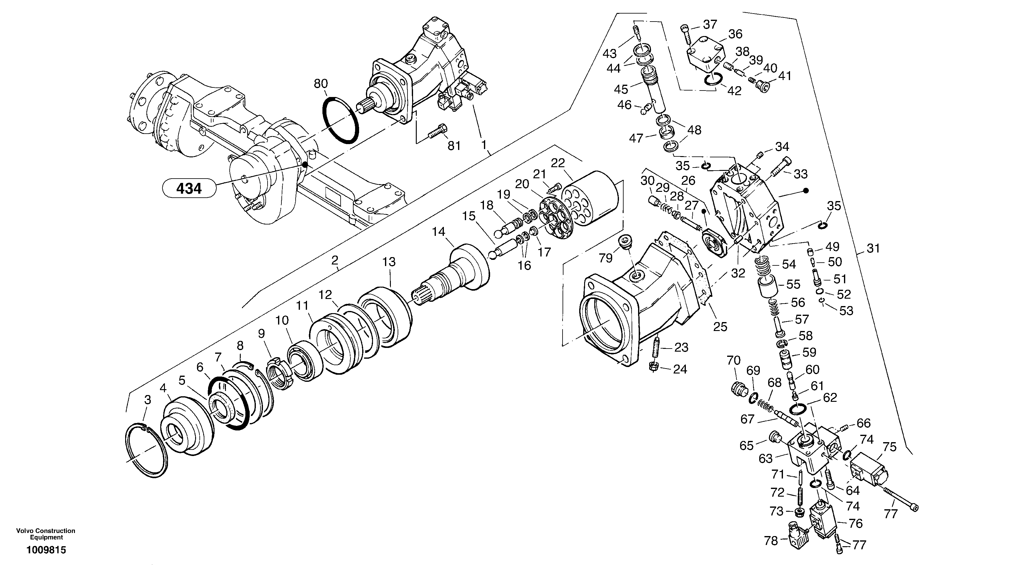 Схема запчастей Volvo ZL502C SER NO 0503001 - - 104725 Variable displacement motor 