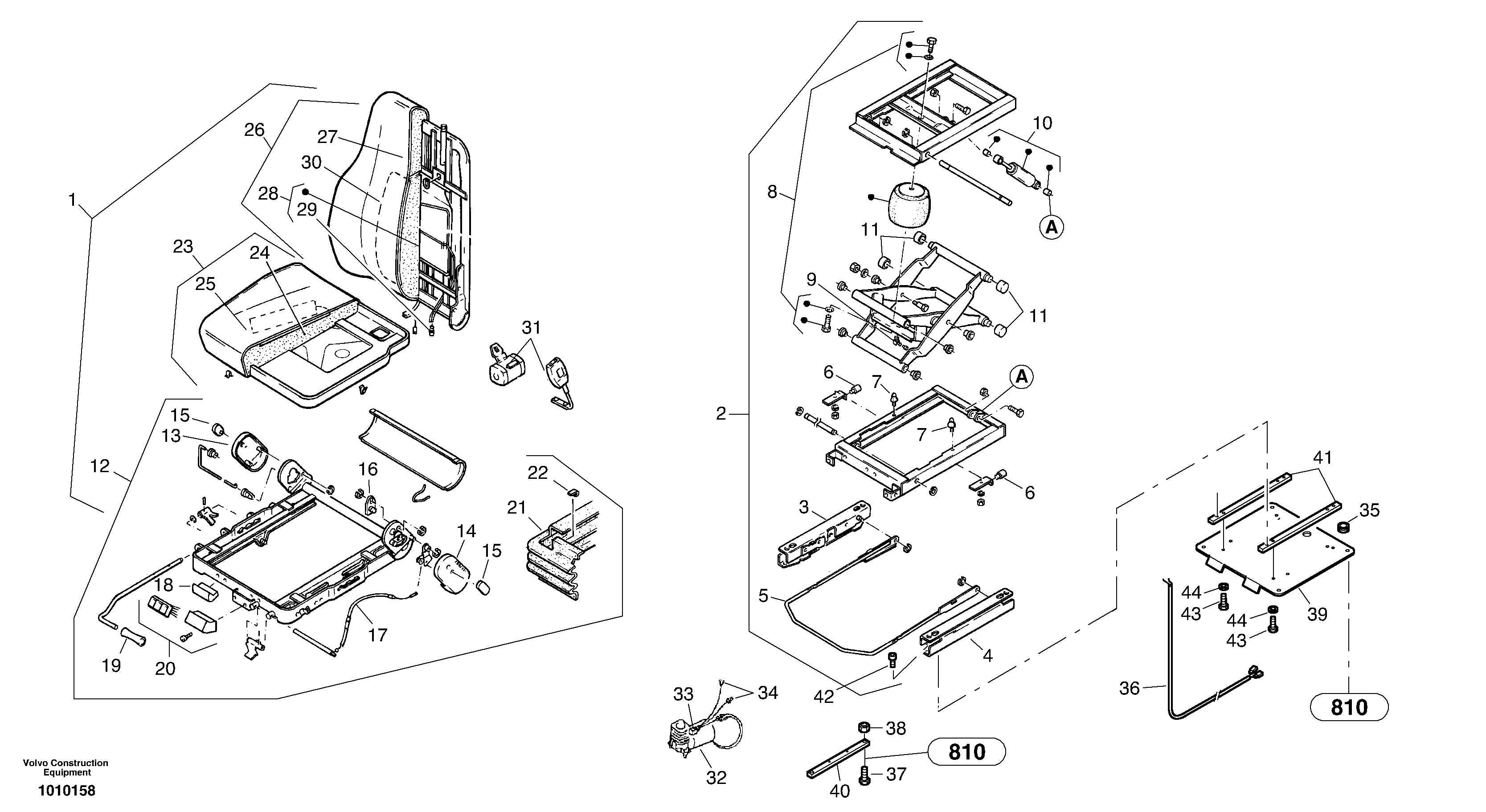 Схема запчастей Volvo ZL502C SER NO 0503001 - - 5331 Operators seat, air suspensioned with fitting parts 