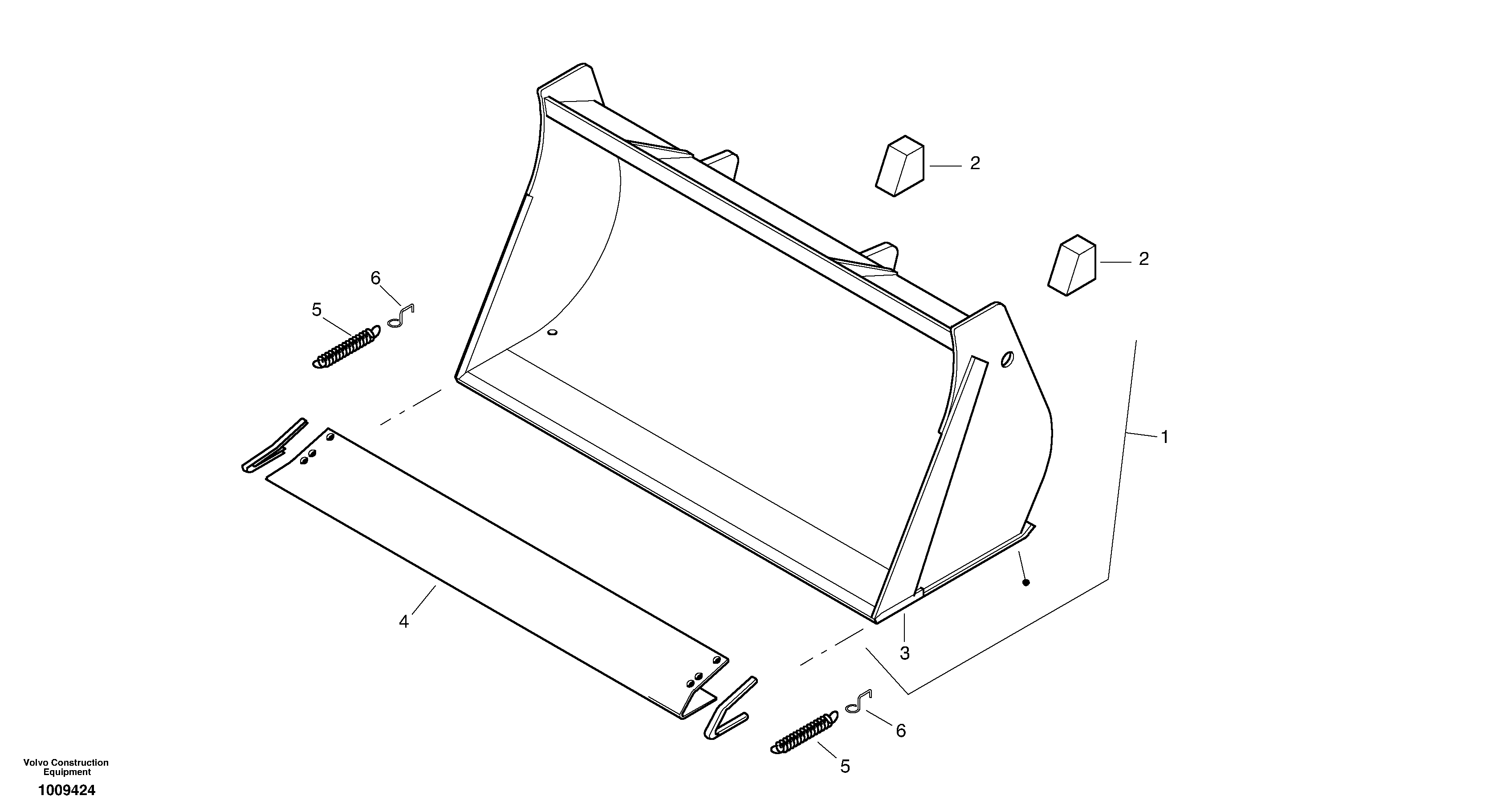 Схема запчастей Volvo ZL502C SER NO 0503001 - - 6466 Bucket without teeth 