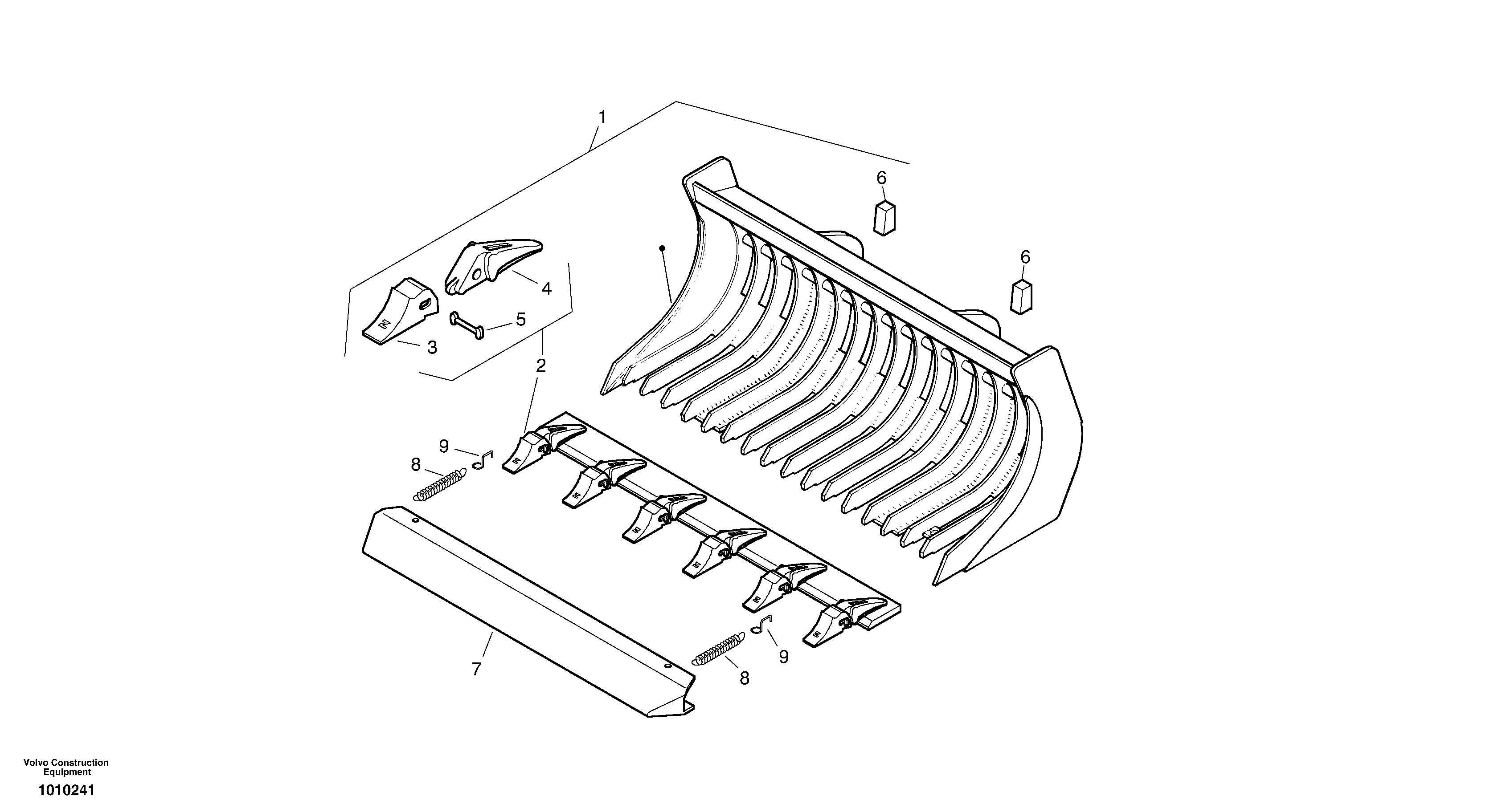 Схема запчастей Volvo ZL502C SER NO 0503001 - - 6471 Bucket with teeth 