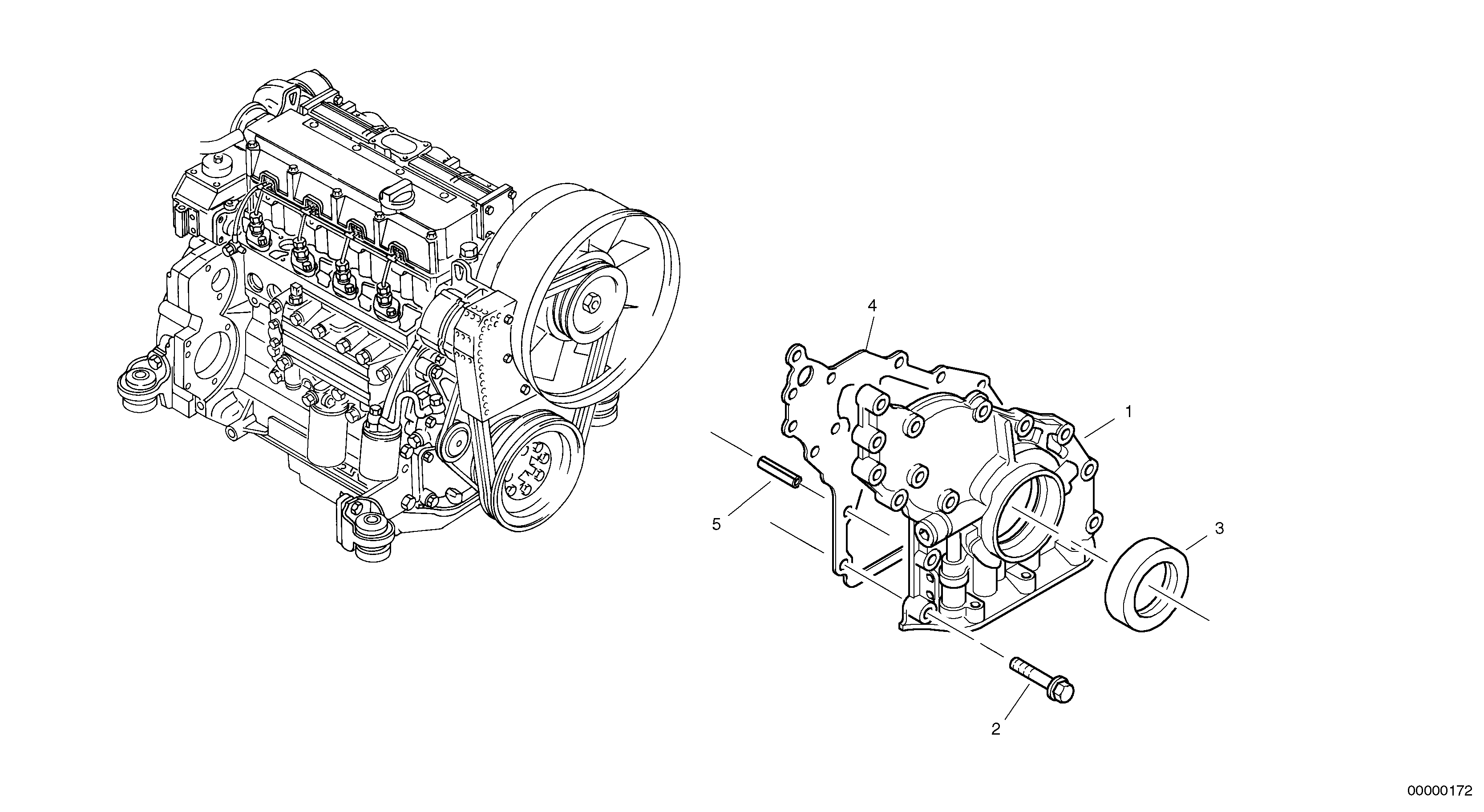 Схема запчастей Volvo L45 TYPE 194, 195 SER NO - 1000 - 9870 Timing gear housing (front cover with oil pump) 