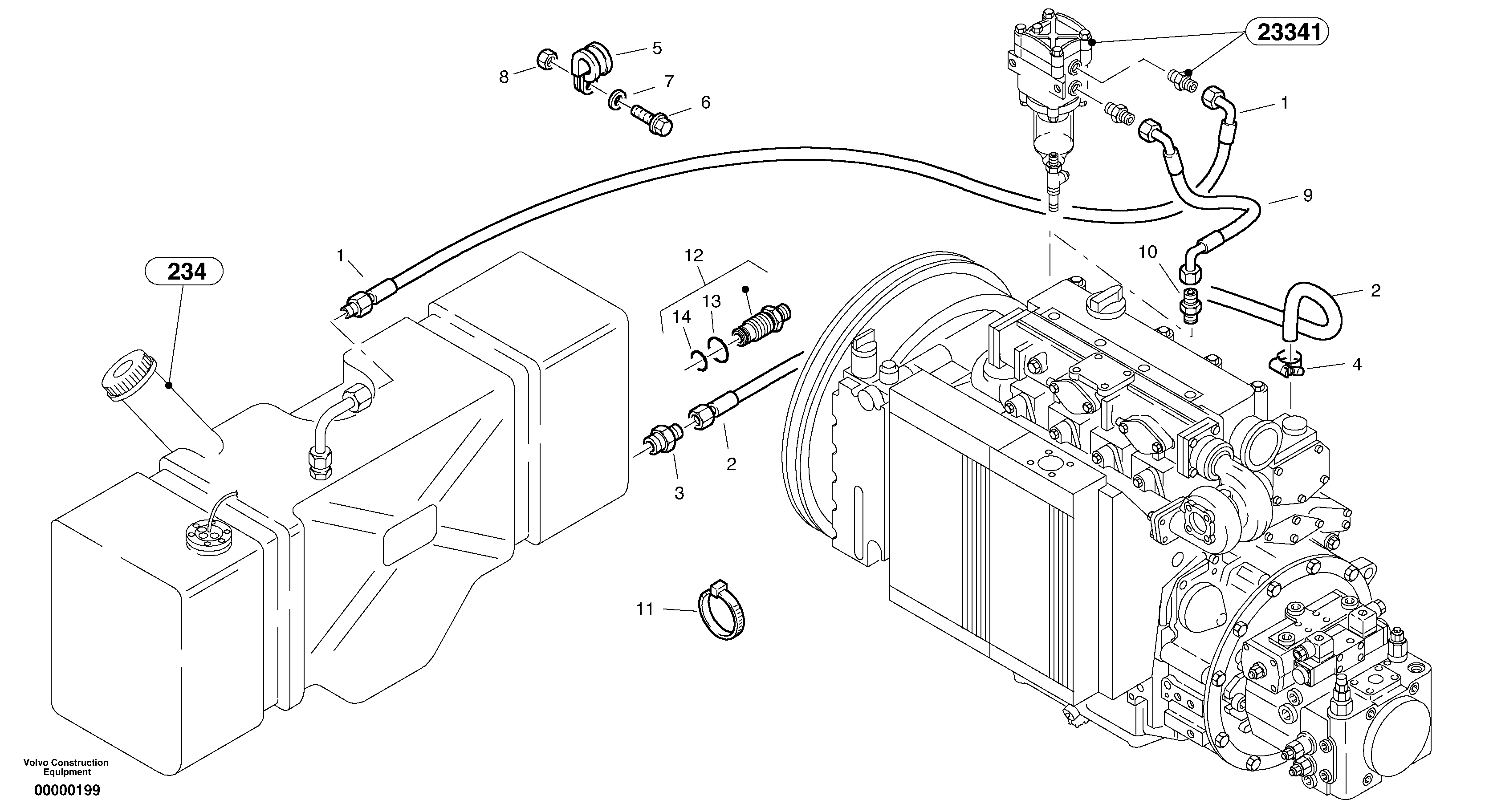 Схема запчастей Volvo L45 TYPE 194, 195 SER NO - 1000 - 7816 Fuel pipes 