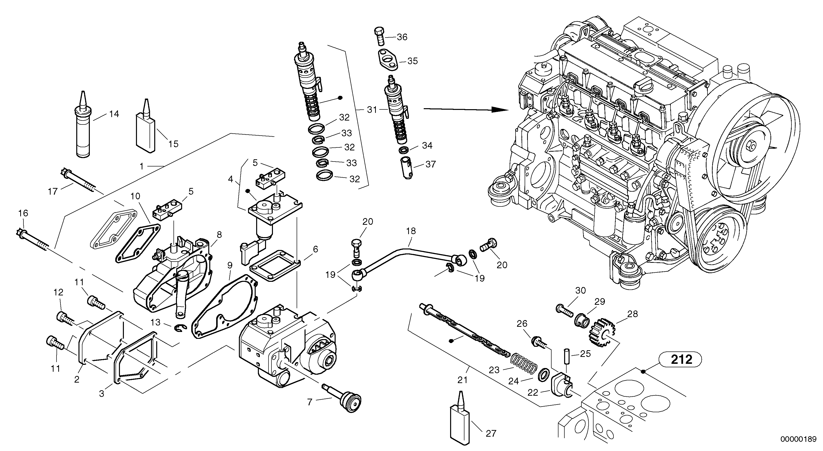 Схема запчастей Volvo L45 TYPE 194, 195 SER NO - 1000 - 90823 Speed adjustment - Fuel injection pump 