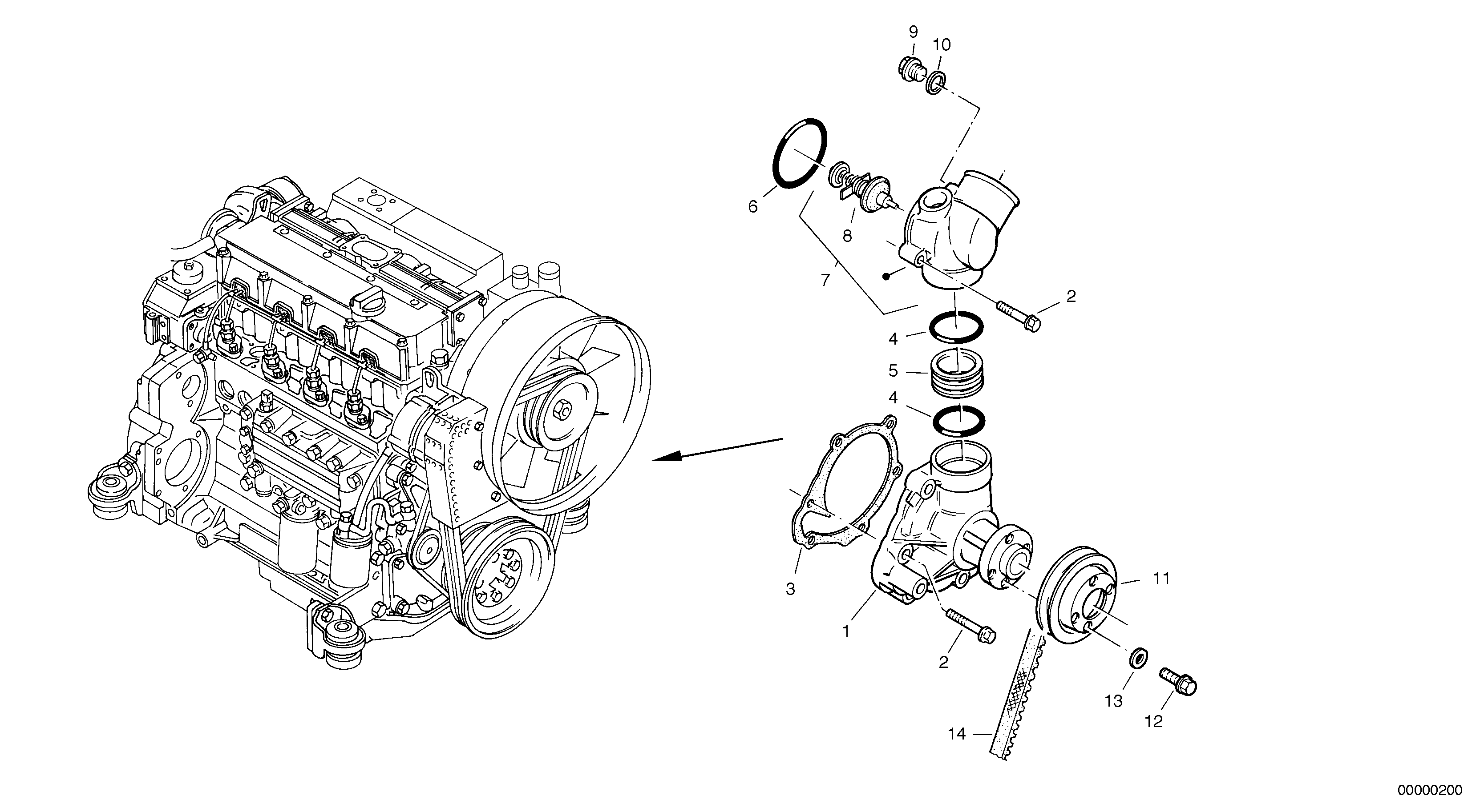 Схема запчастей Volvo L45 TYPE 194, 195 SER NO - 1000 - 6337 Water pump, Thermostat 