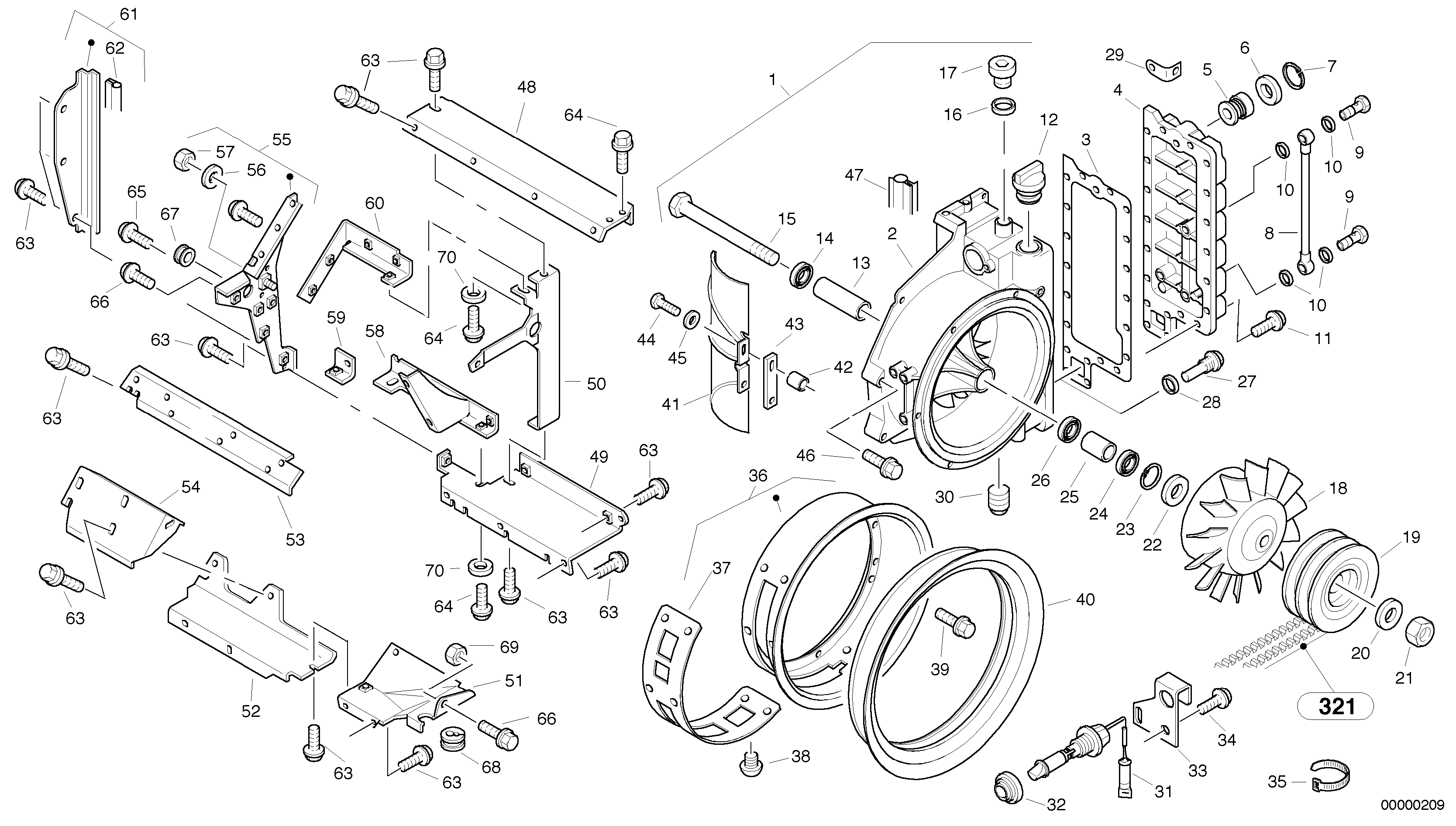 Схема запчастей Volvo L45 TYPE 194, 195 SER NO - 1000 - 6341 Fan, Blower casing 