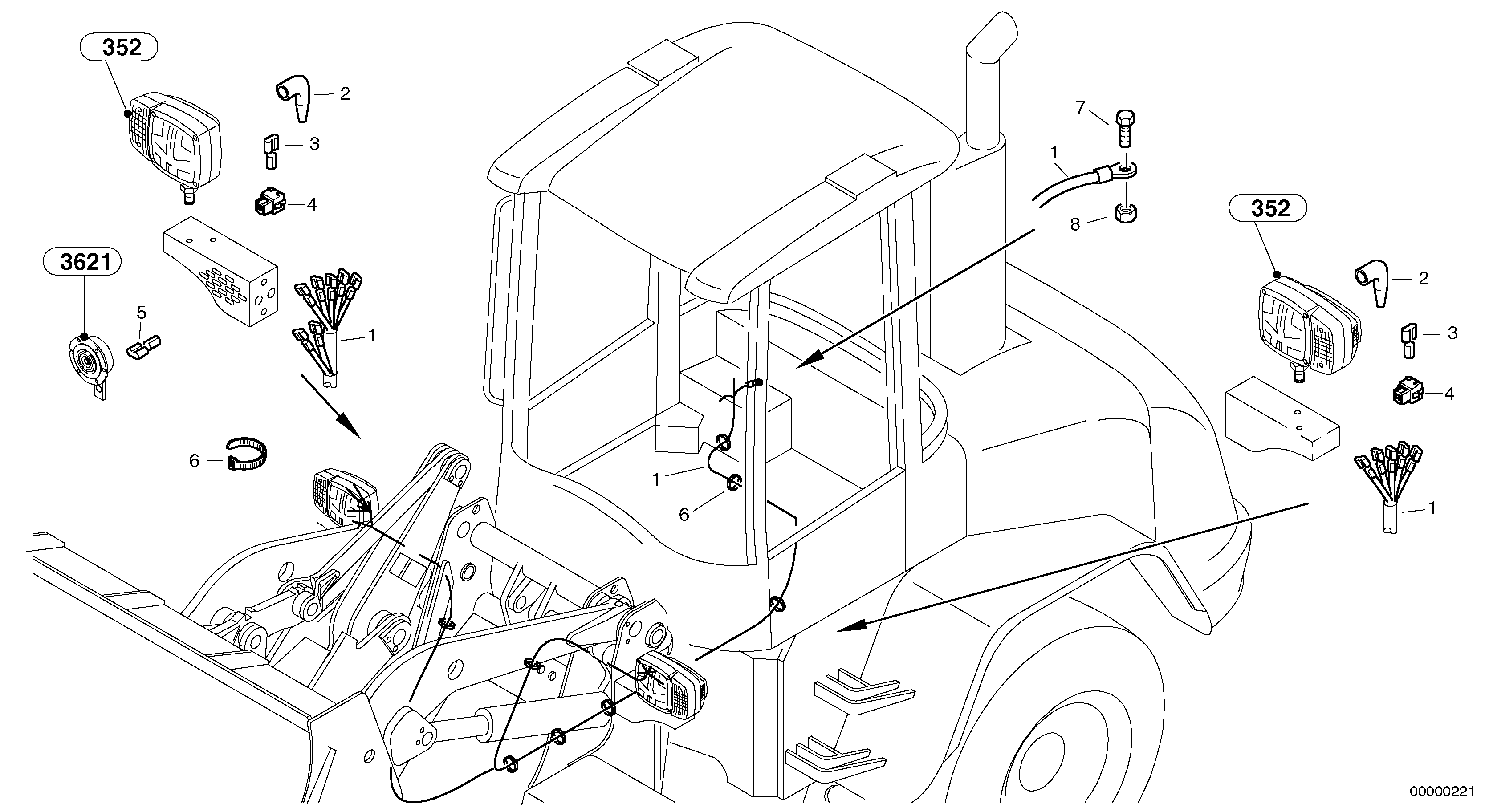 Схема запчастей Volvo L45 TYPE 194, 195 SER NO - 1000 - 9900 Cable tree, front 