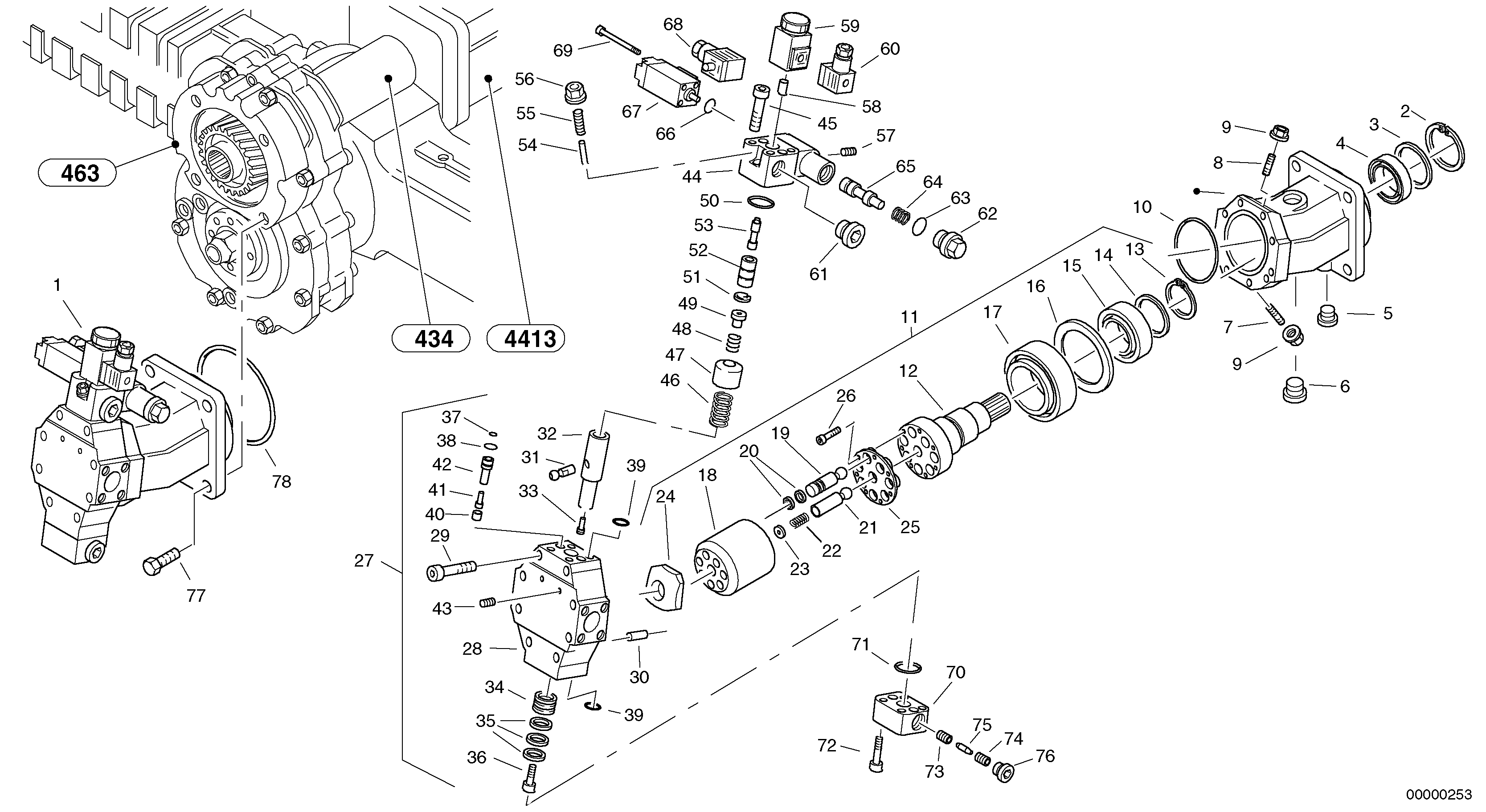 Схема запчастей Volvo L45 TYPE 194, 195 SER NO - 1000 - 98853 Variable displacement motor 