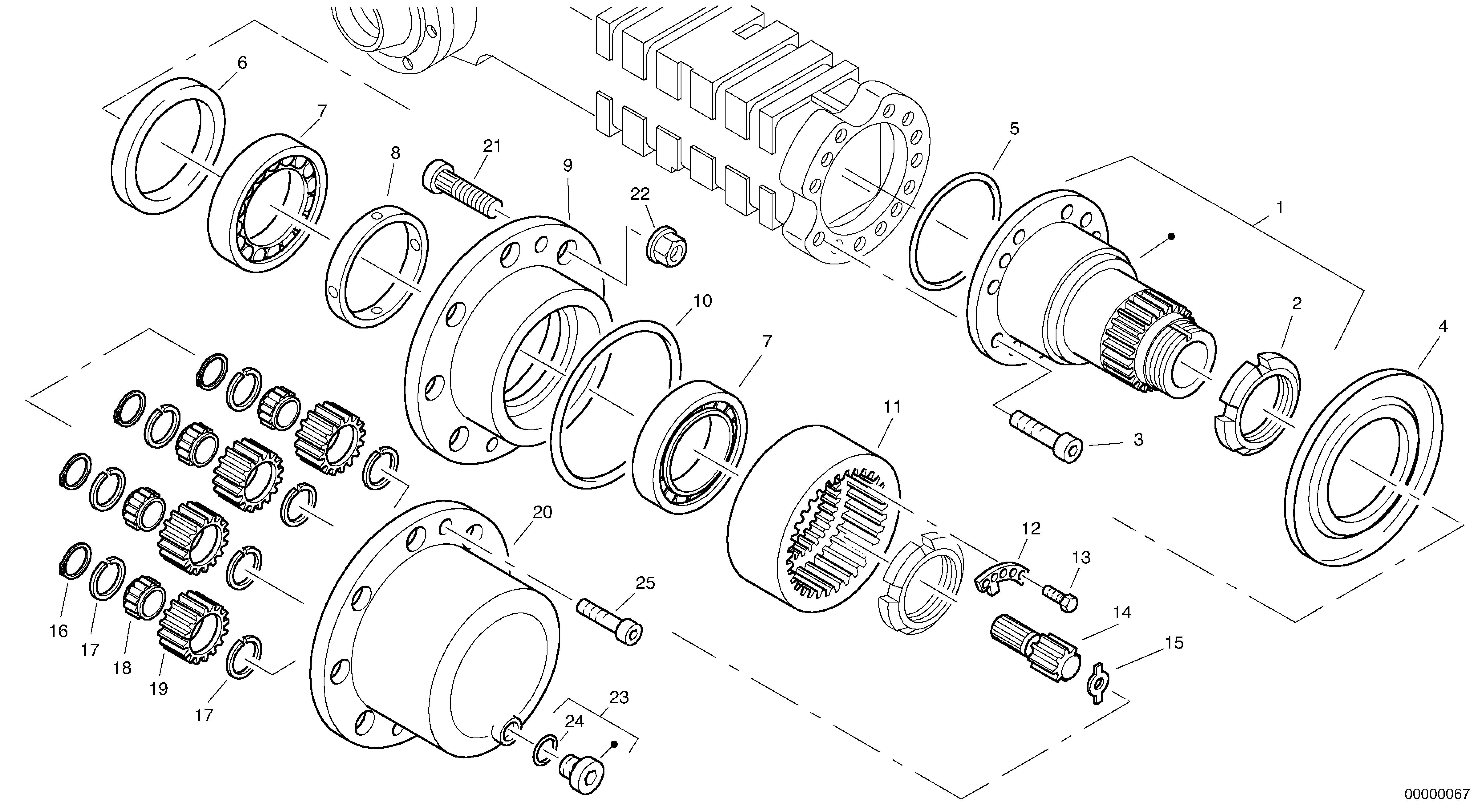 Схема запчастей Volvo L45 TYPE 194, 195 SER NO - 1000 - 9913 Final drive - Portal-rear axle 