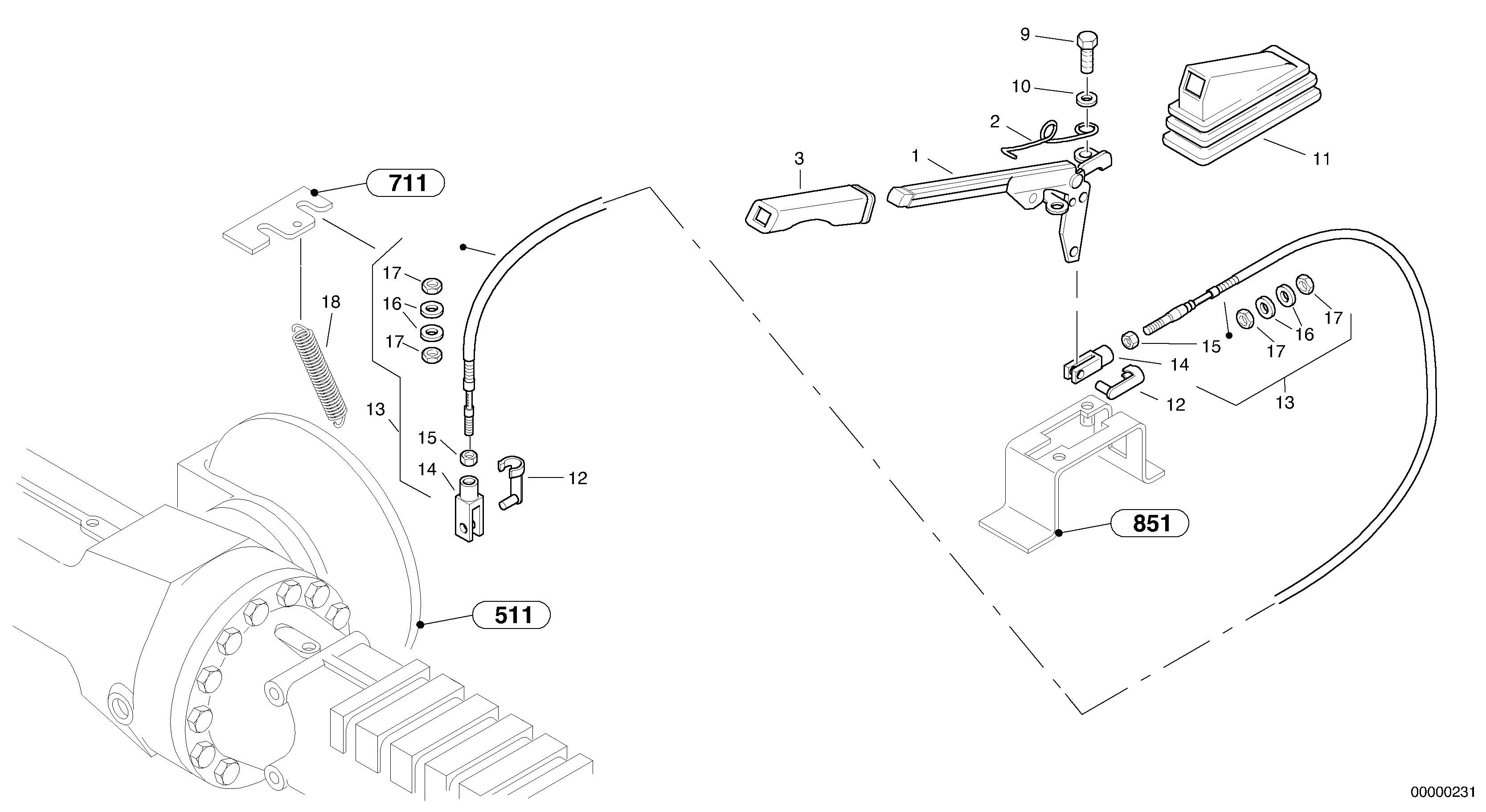 Схема запчастей Volvo L45 TYPE 194, 195 SER NO - 1000 - 9171 Hand brake 